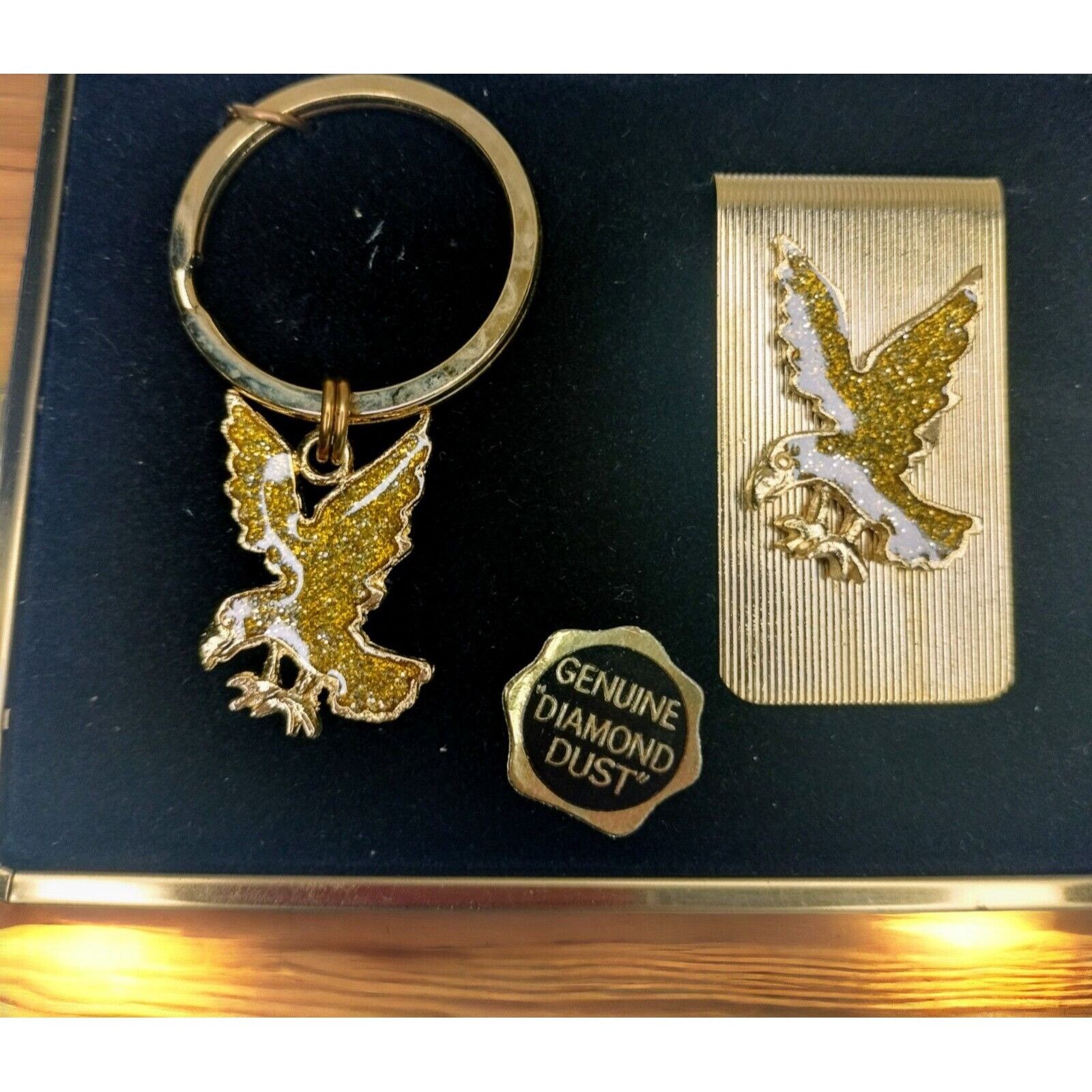 Vintage Marquis Genuine Diamond Dust Eagle Key Ring Matching Money C Size ONE SIZE - 2 Thumbnail