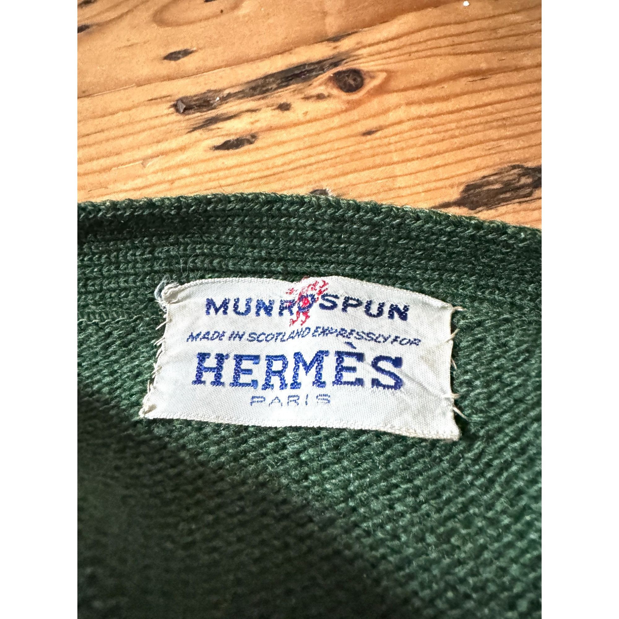 Hermes 1980s Green Scottish Wool Cardigan Size M / US 6-8 / IT 42-44 - 5 Thumbnail