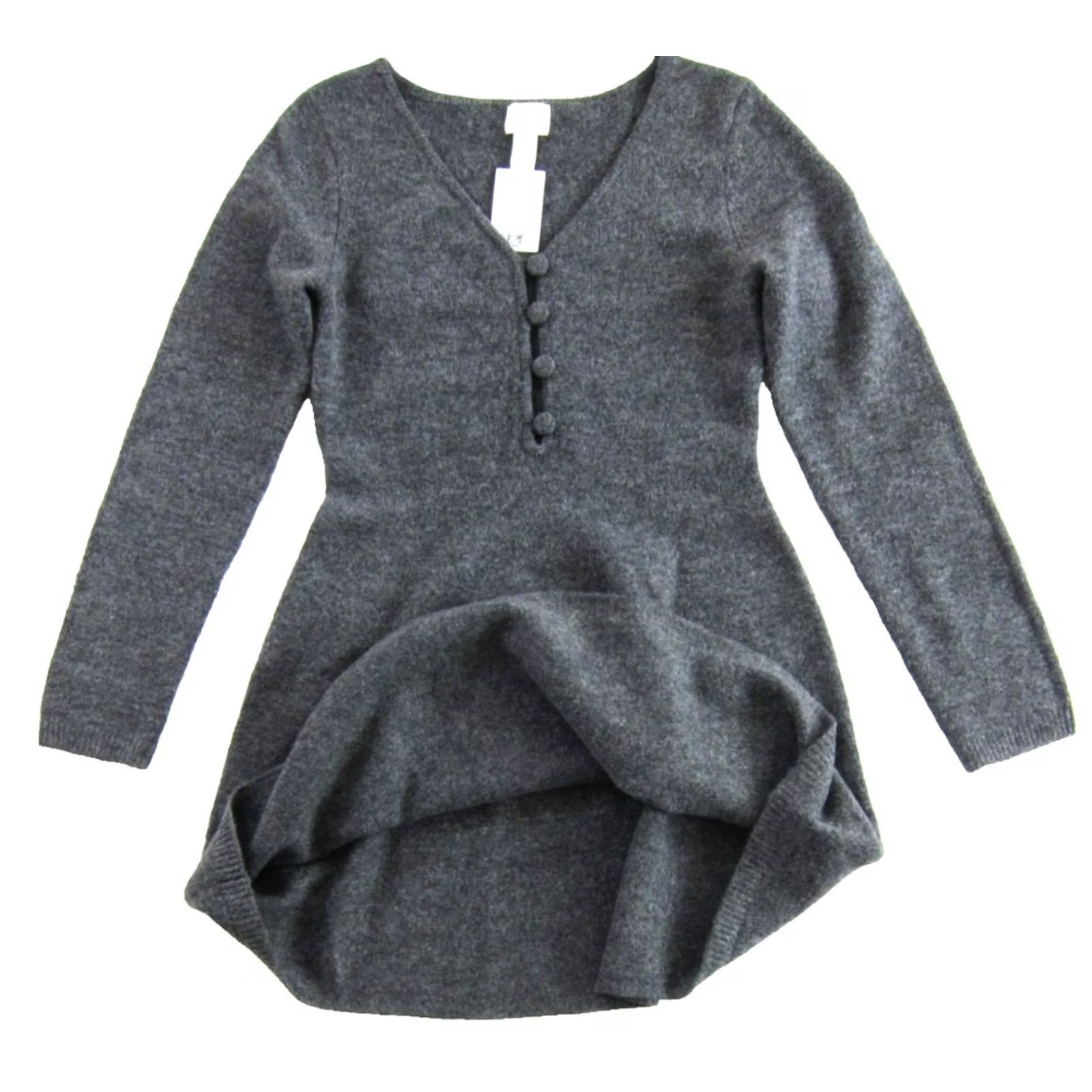 H&M H&M Grey Knit Stretch Long Sleeve V-Neck Sheath Sweater Dress M Women Size M / US 6-8 / IT 42-44 - 4 Thumbnail
