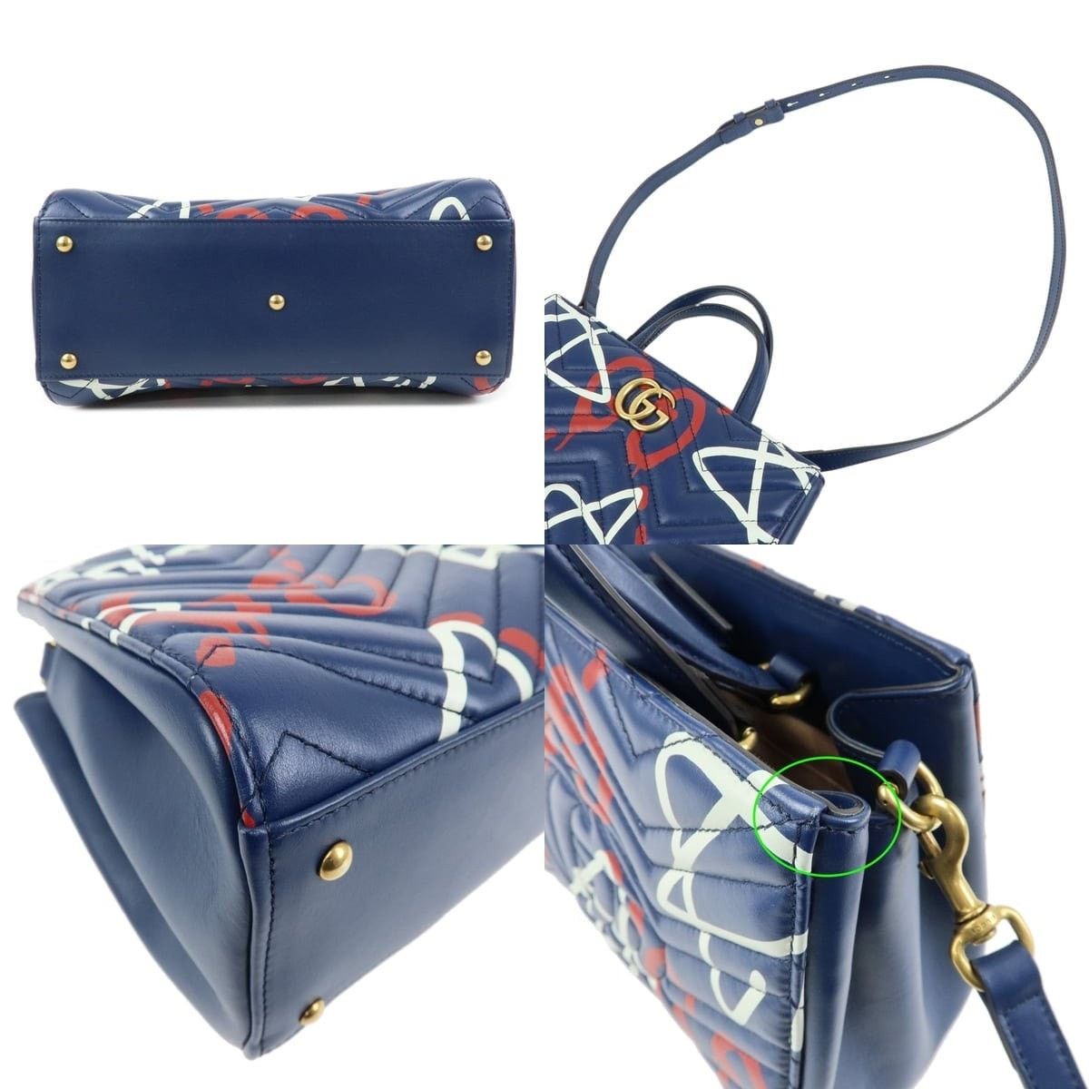 Gucci Gucci GG Marmont Ghost Leather Top Handle Bag Navy Size ONE SIZE - 3 Thumbnail
