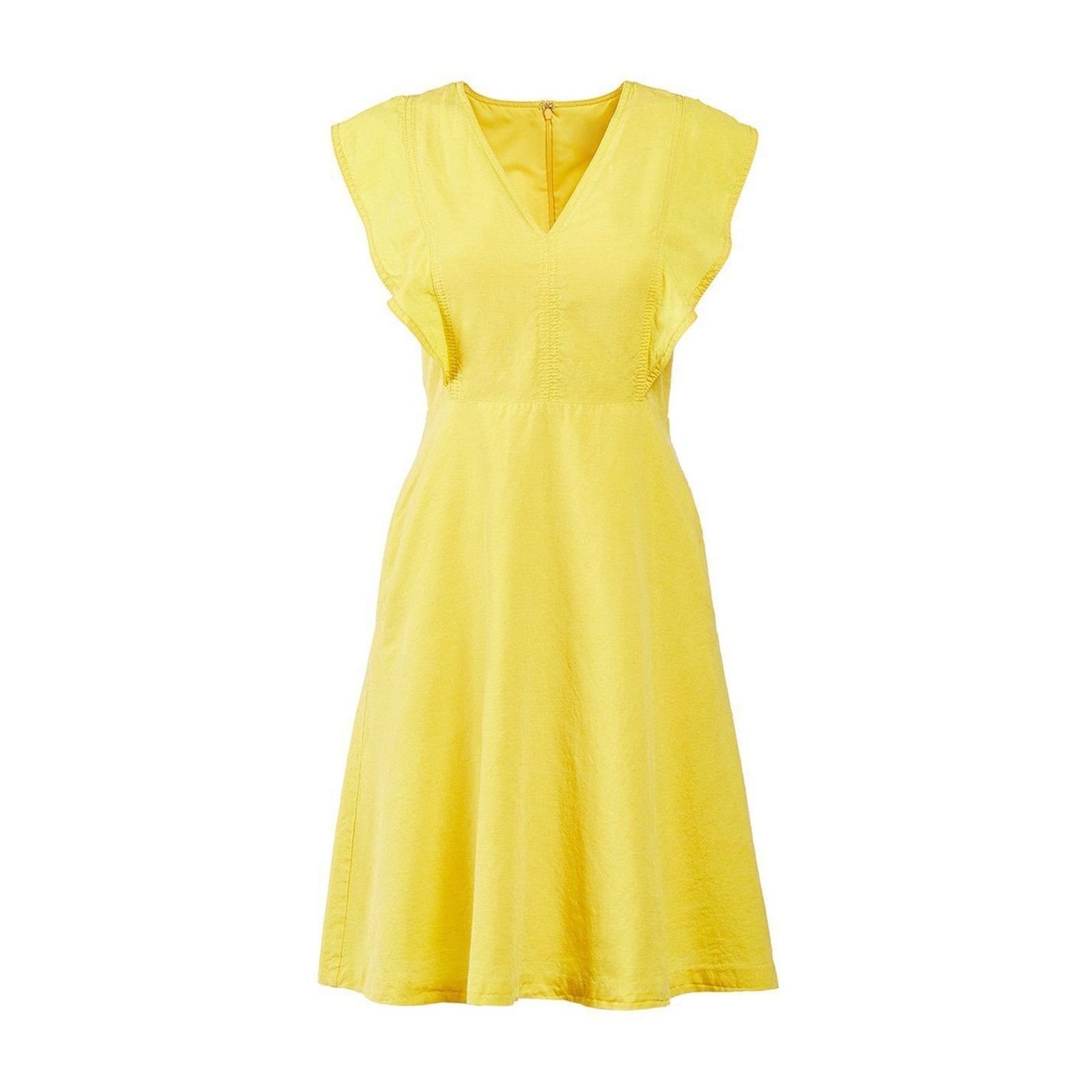 Ann Taylor Ann Taylor Ruffle Sleeve Midi Flare Dress Yellow Linen 8 Size M / US 6-8 / IT 42-44 - 9 Thumbnail