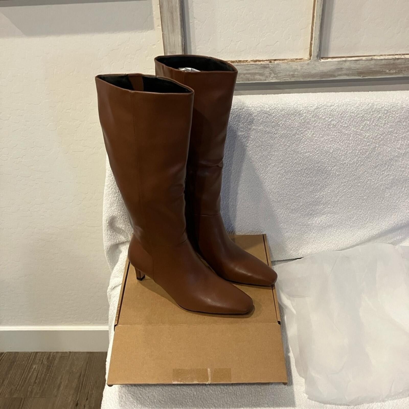 Other Women's Tall Brown Leather-Look Heeled Boots Size US 7 / IT 37 - 1 Thumbnail