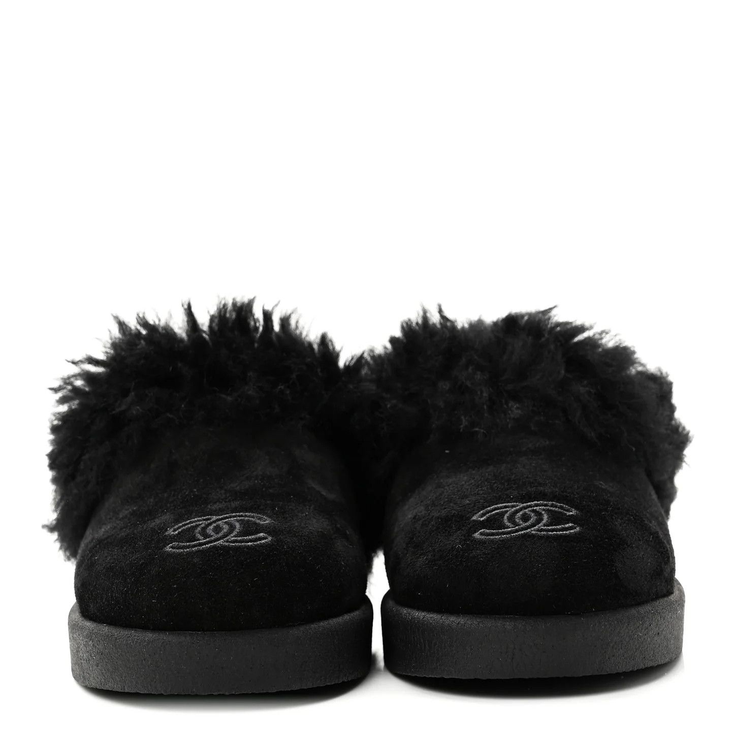 Chanel os11x0526 Suede Shearling CC Cap Toe Mules in Black Size US 8 / IT 38 - 3 Thumbnail