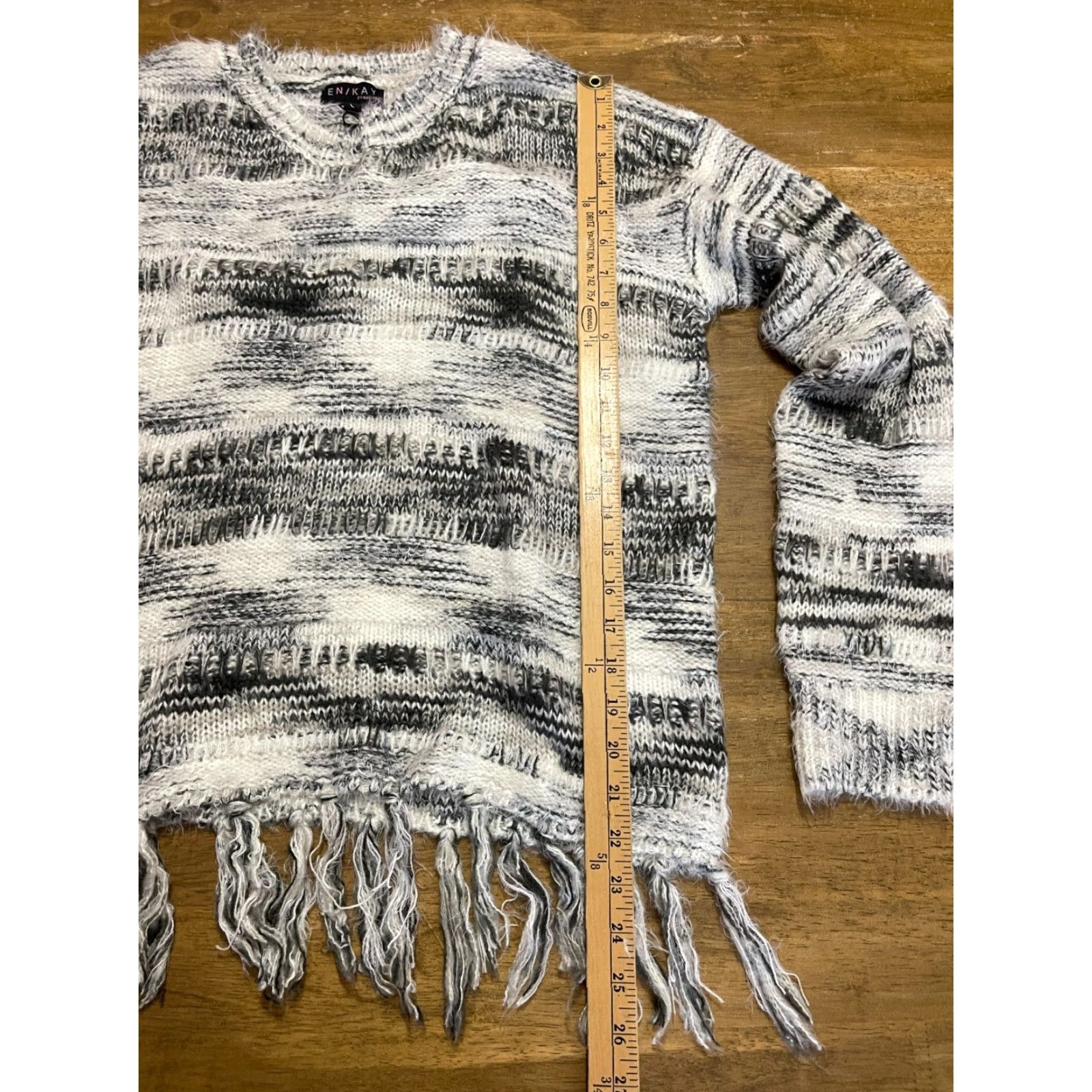 Vintage Navleen Sweater Women's Large Knit Gray White Fringed Hem Pullover NWT Size L / US 10 / IT 46 - 6 Thumbnail