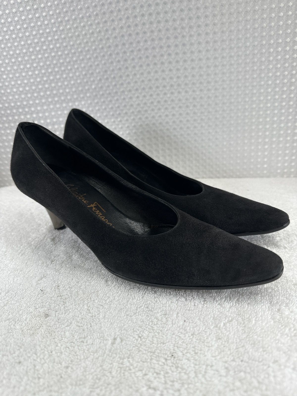 Salvatore Ferragamo SALVATORE FERRAGAMO Florence Black Suede Almond Toe Pumps Size US 6.5 / IT 36.5 - 1 Thumbnail