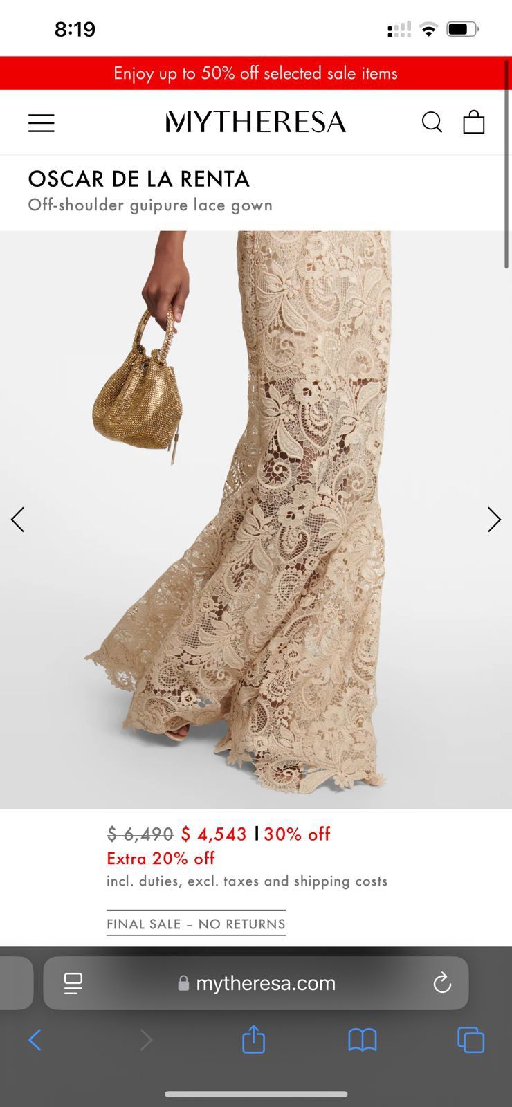 Oscar De La Renta OSCAR DE LA RENTA Off Shoulder Guipure Lace Gown Size M / US 6-8 / IT 42-44 - 3 Thumbnail