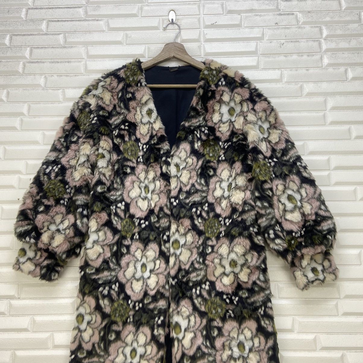Japanese Brand Lily Brown Flower Printed Faux Fur Coat
