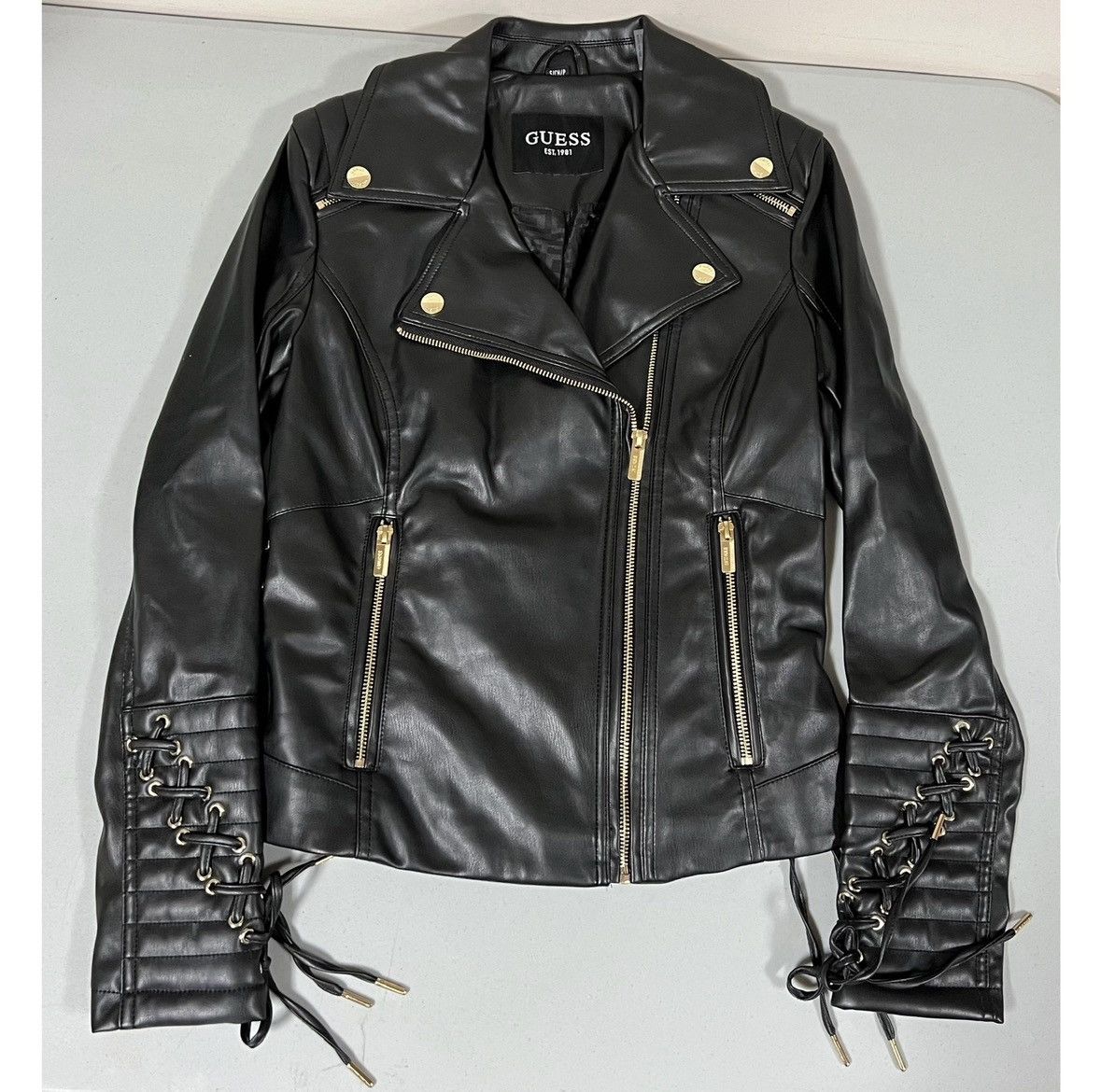 Guess Guess Black Leather Moto Jacket Coat Outerwear Size S 🖤⛓️ Size S / US 4 / IT 40 - 1 Thumbnail