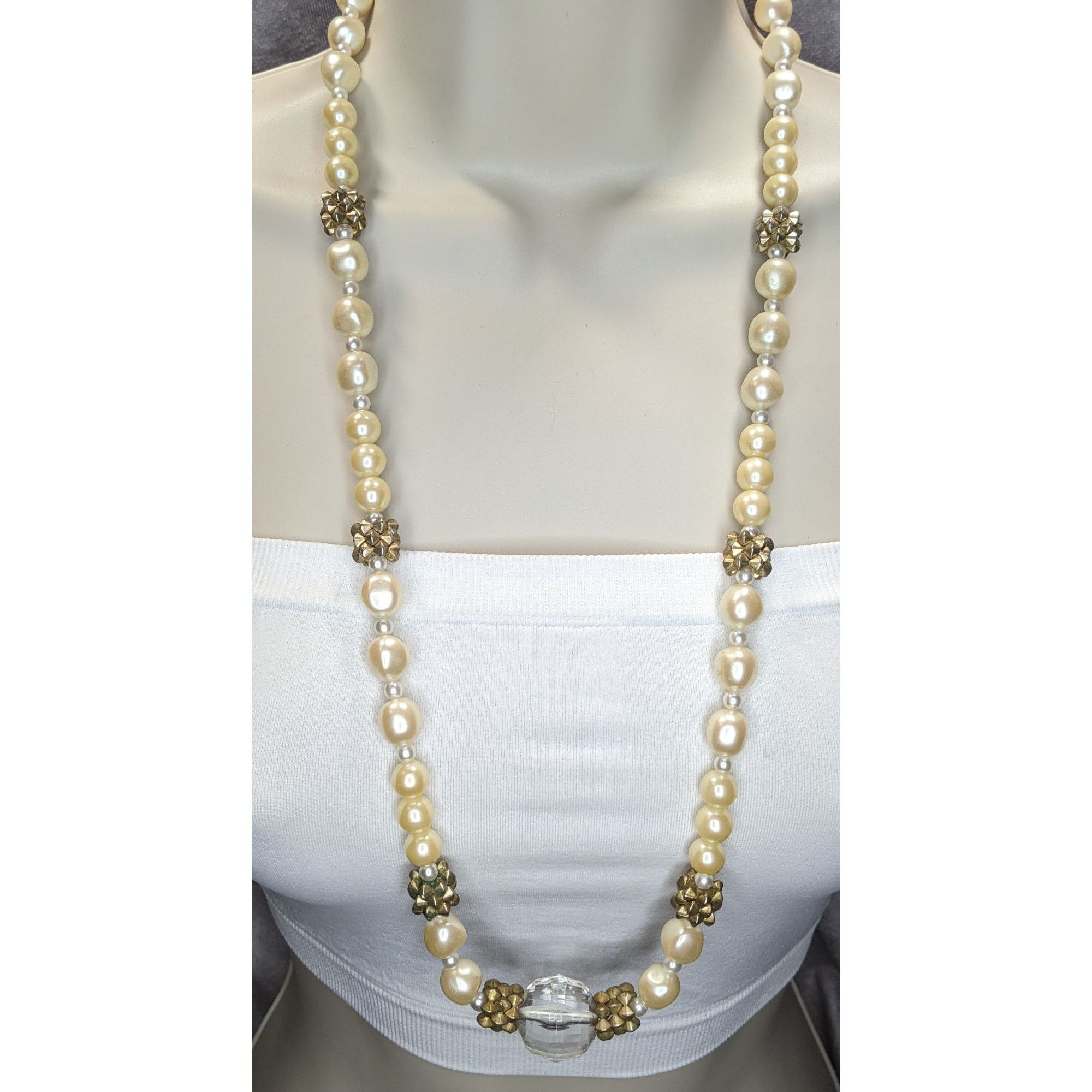 Other Vintage Glam Faux Pearl Necklace With Crystal Accent & Gold- Size ONE SIZE - 6 Thumbnail