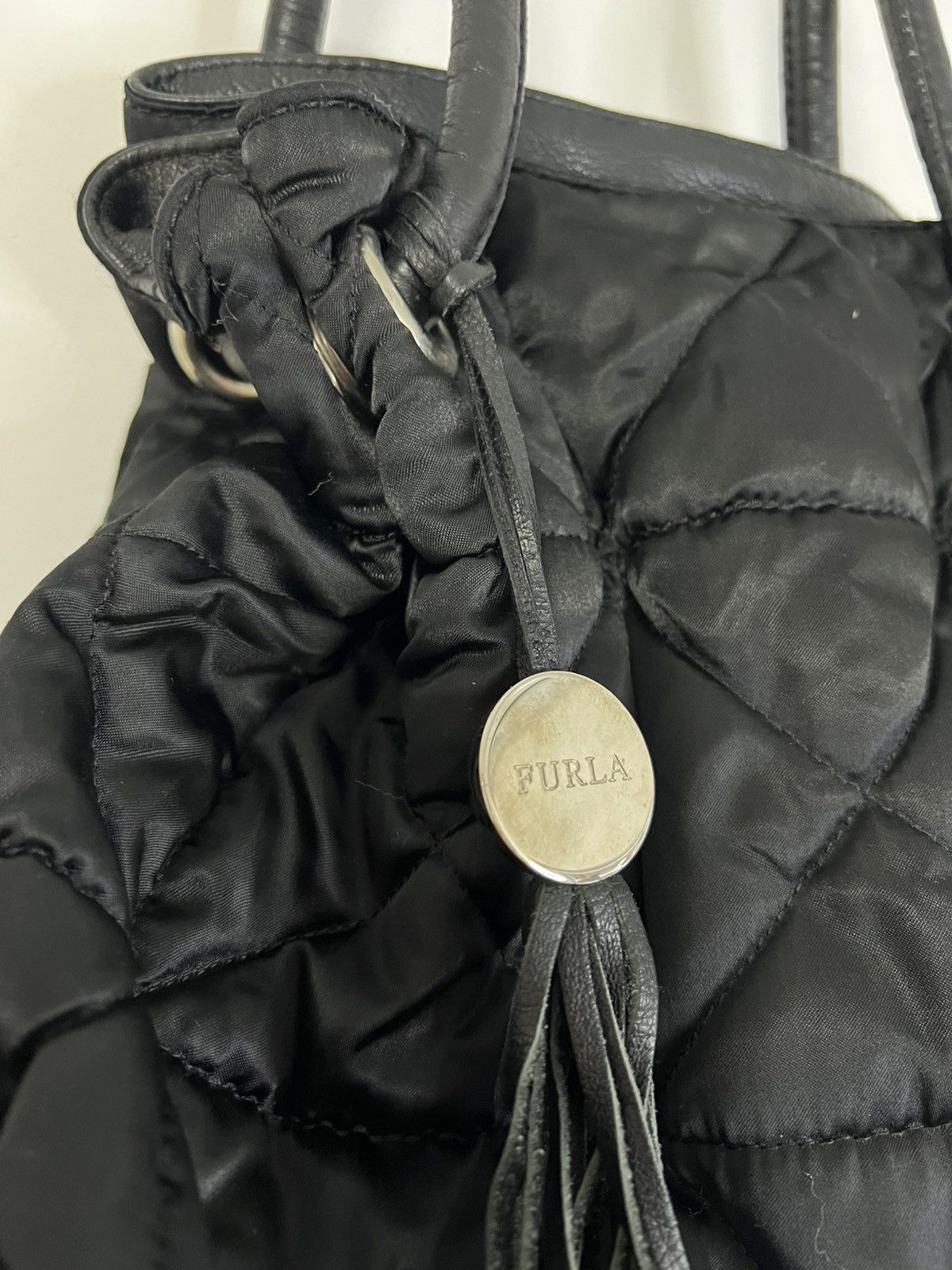 Furla Furla black satin bag double leather handles Size ONE SIZE - 2 Thumbnail