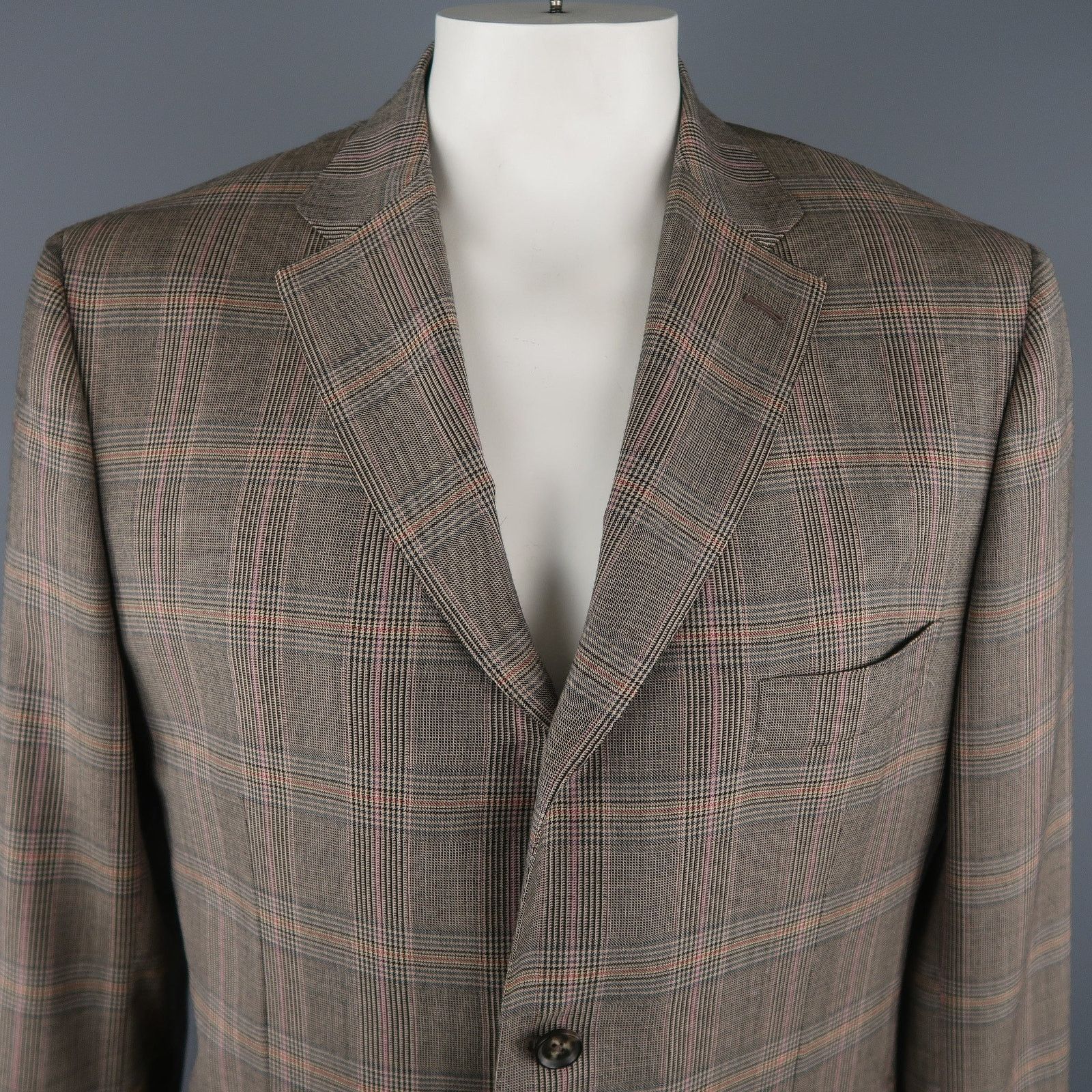 Isaia ISAIA Size 46 Long Brown Plaid Wool Notch Lapel Sport Coat Size 46R - 2 Thumbnail