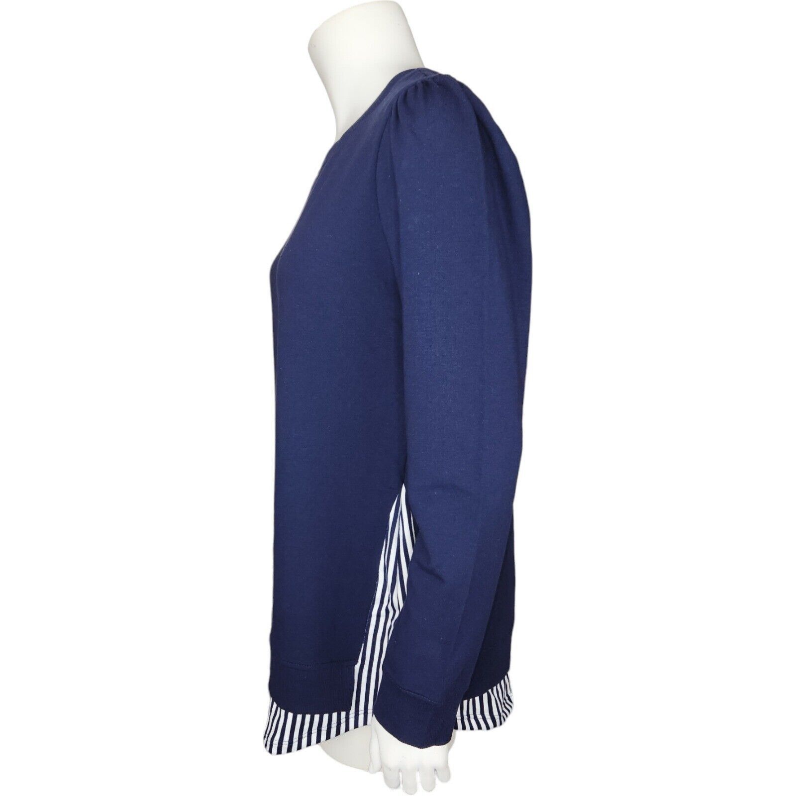Denim & Co. Denim & Co. French Terry Tunic Striped Hem Navy Womens XS Size XS / US 0-2 / IT 36-38 - 7 Thumbnail