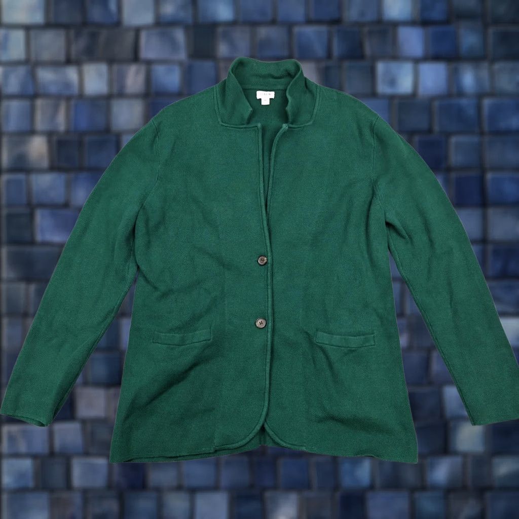 J.Crew J. Crew Cardigan Womens XL Green 100% Cotton Knit Collared Button Front Sweater Size XL / US 12-14 / IT 48-50 - 1 Thumbnail