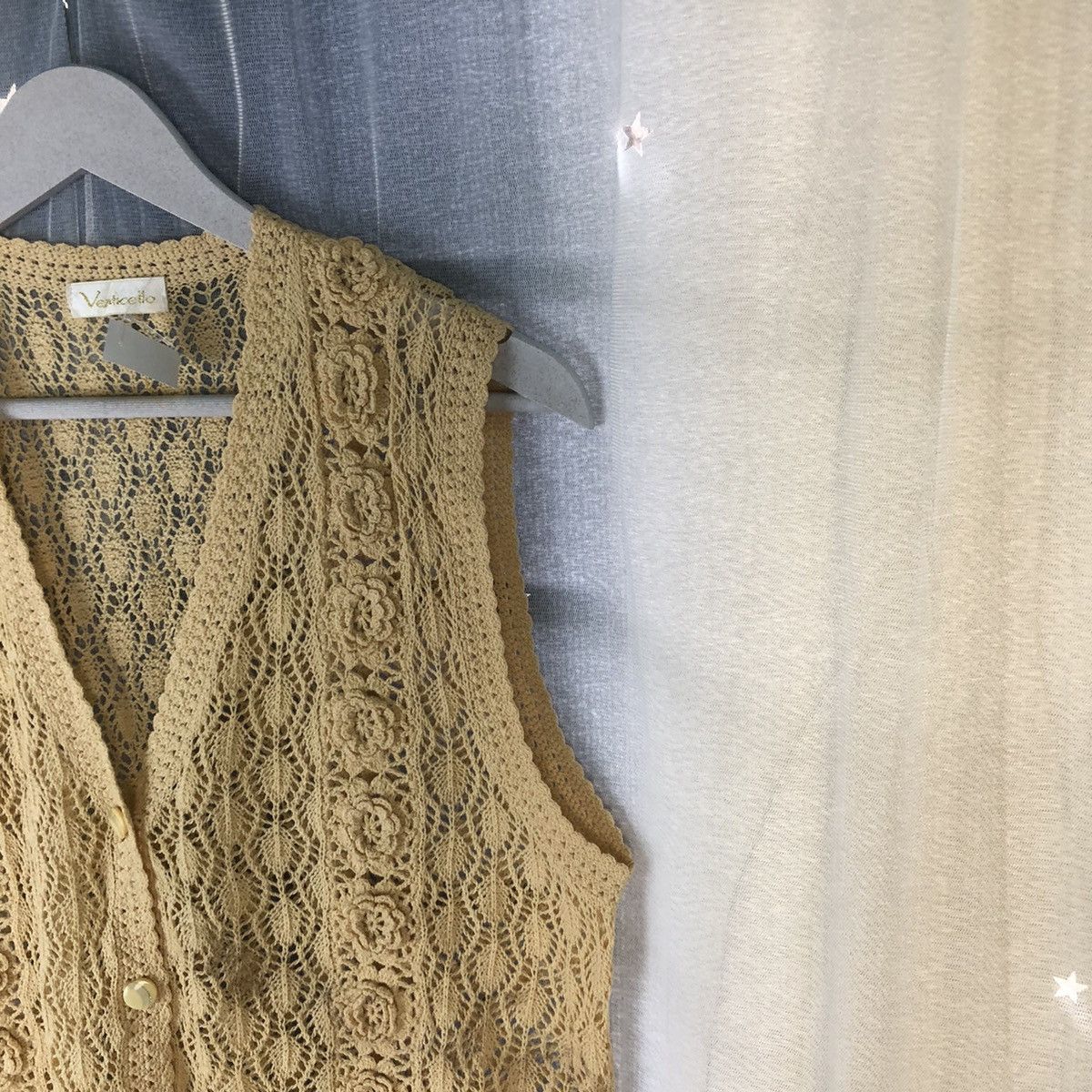 Homespun Knitwear Venticella Brown Mesh Net Crochet Vest Cardigan #7408 Size M / US 6-8 / IT 42-44 - 10 Thumbnail