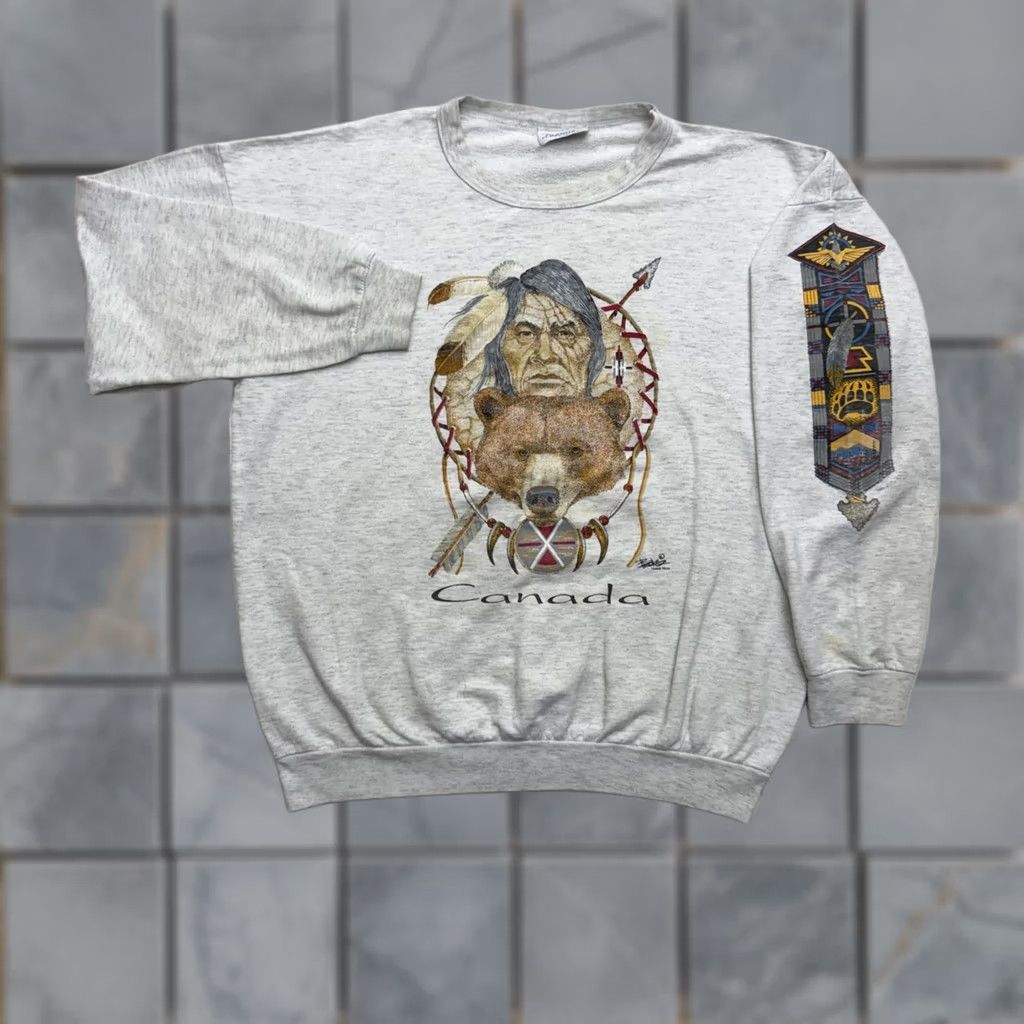 Native VINTAGE Premiere Canada Native Sweatshirt Mens Large Gray Fleeceware Size US L / EU 52-54 / 3 - 1 Thumbnail