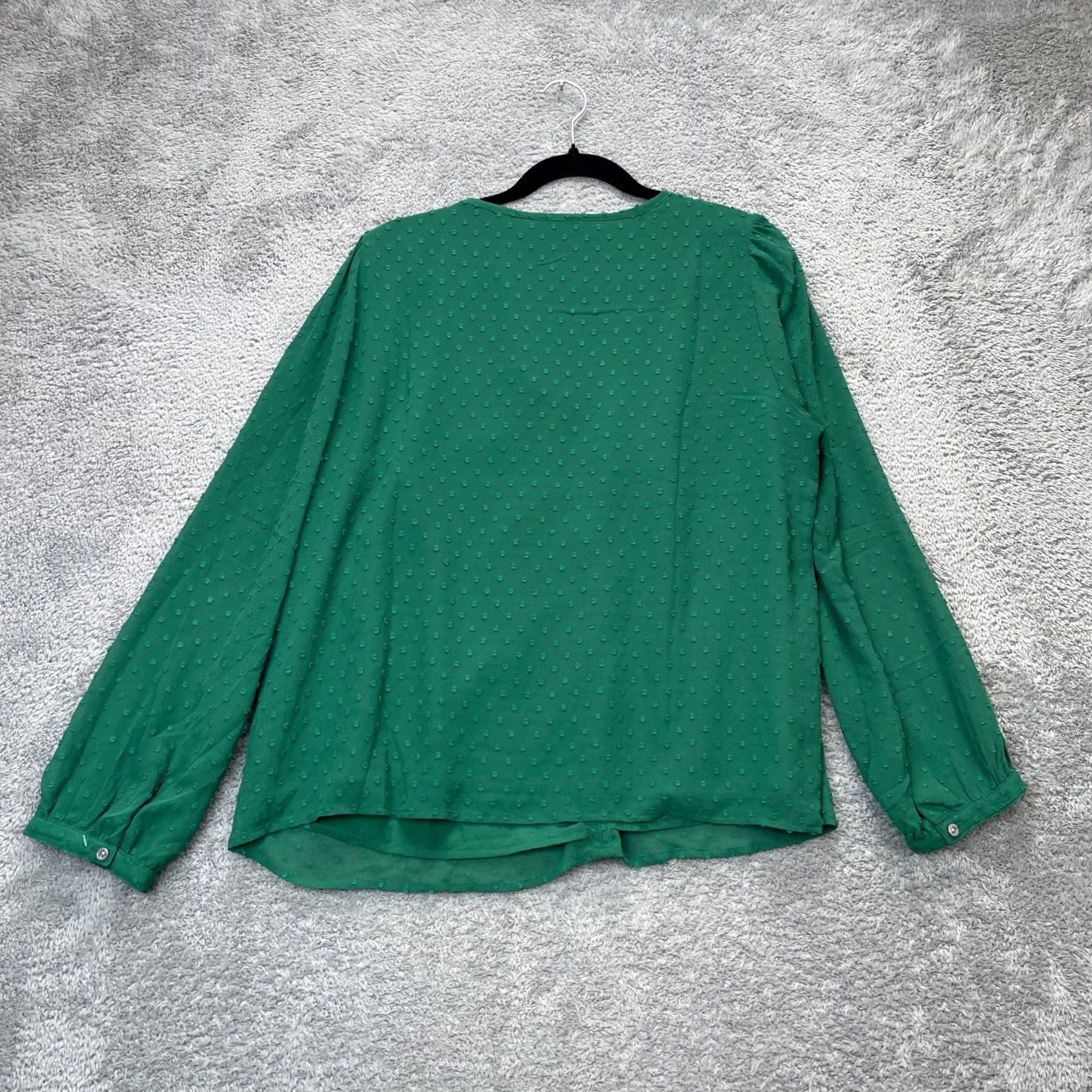 J.Crew VINTAGE J.CREW Blouse Shirt Womens Large Green V-Neck Puff Sleeve Lined Pattern: Solid Blouse Shirt Size L / US 10 / IT 46 - 2 Thumbnail