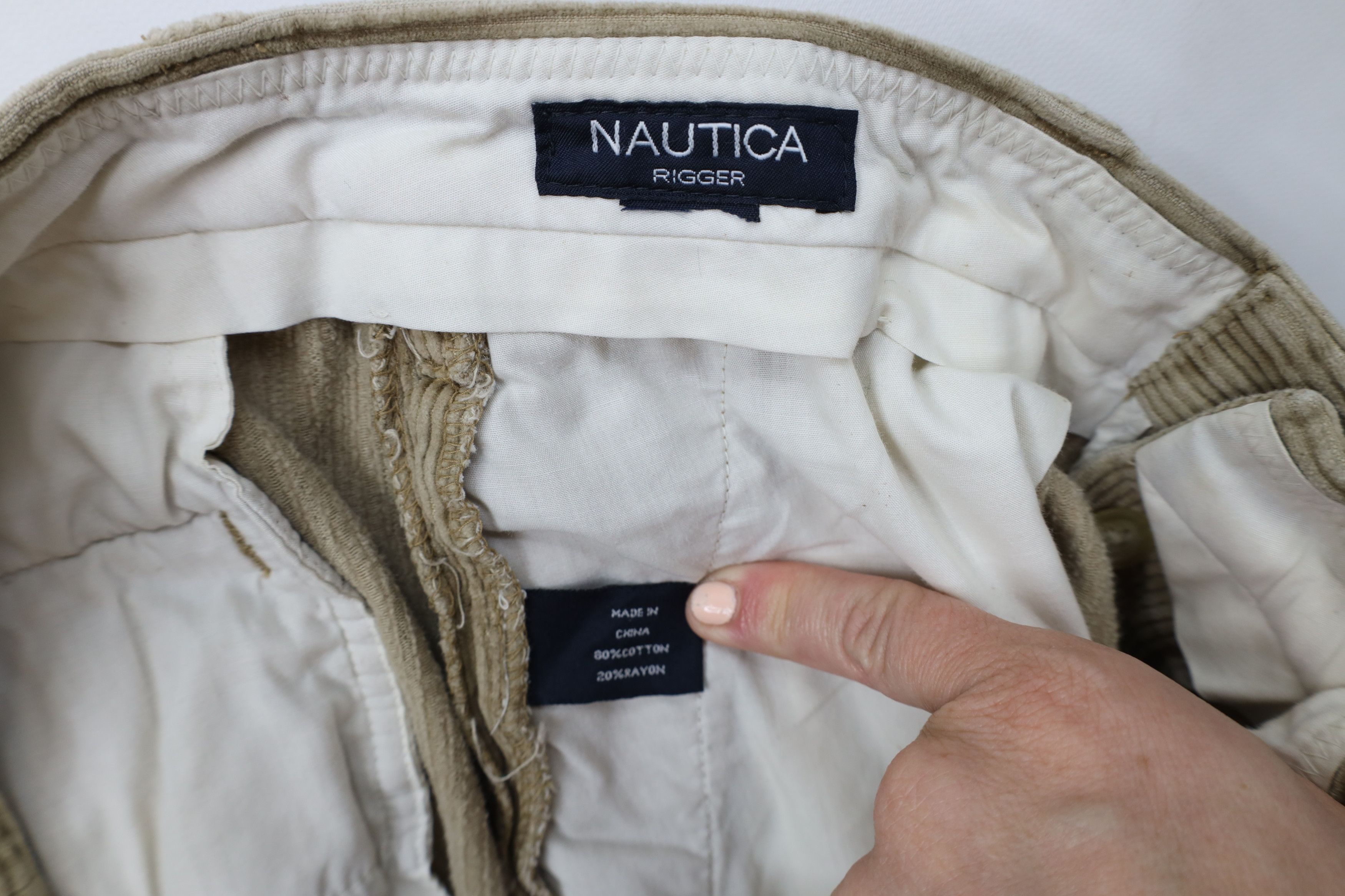 Nautica × Vintage Vintage 90s Nautica Wide Leg Corduroy Chino Pants Beige Size US 32 / EU 48 - 6 Thumbnail