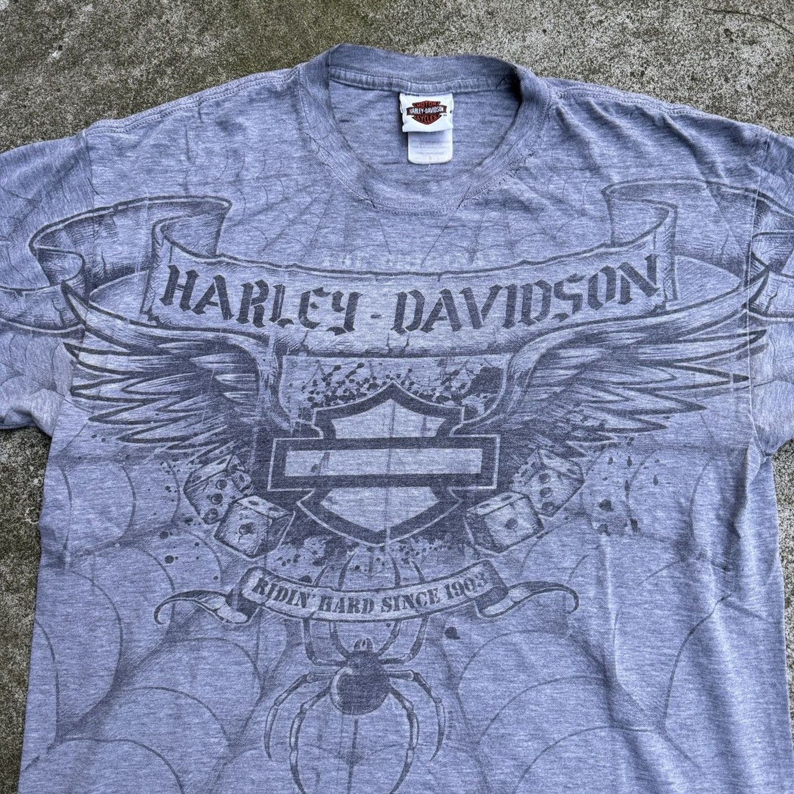 Harley Davidson Vintage Harley Davidson Thrashed Faded Spiderweb Tee Seoul Size US L / EU 52-54 / 3 - 6 Thumbnail