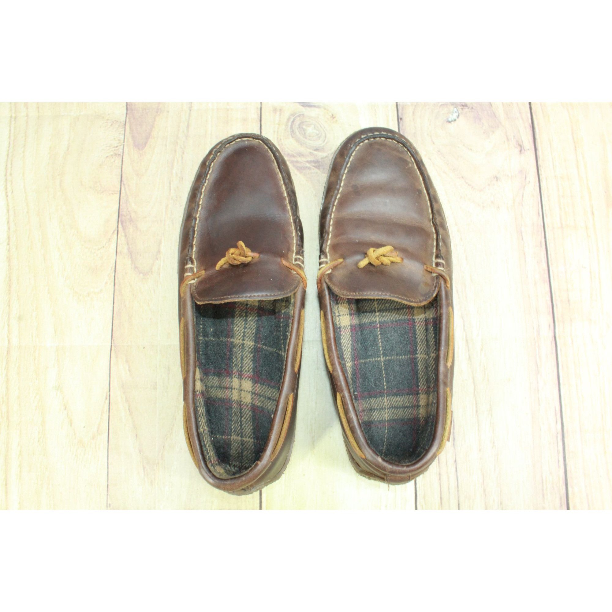 L.L. Bean LL Bean Brown Leather Flannel Lined Handsewn Slippers Size US 10 / EU 43 - 7 Thumbnail