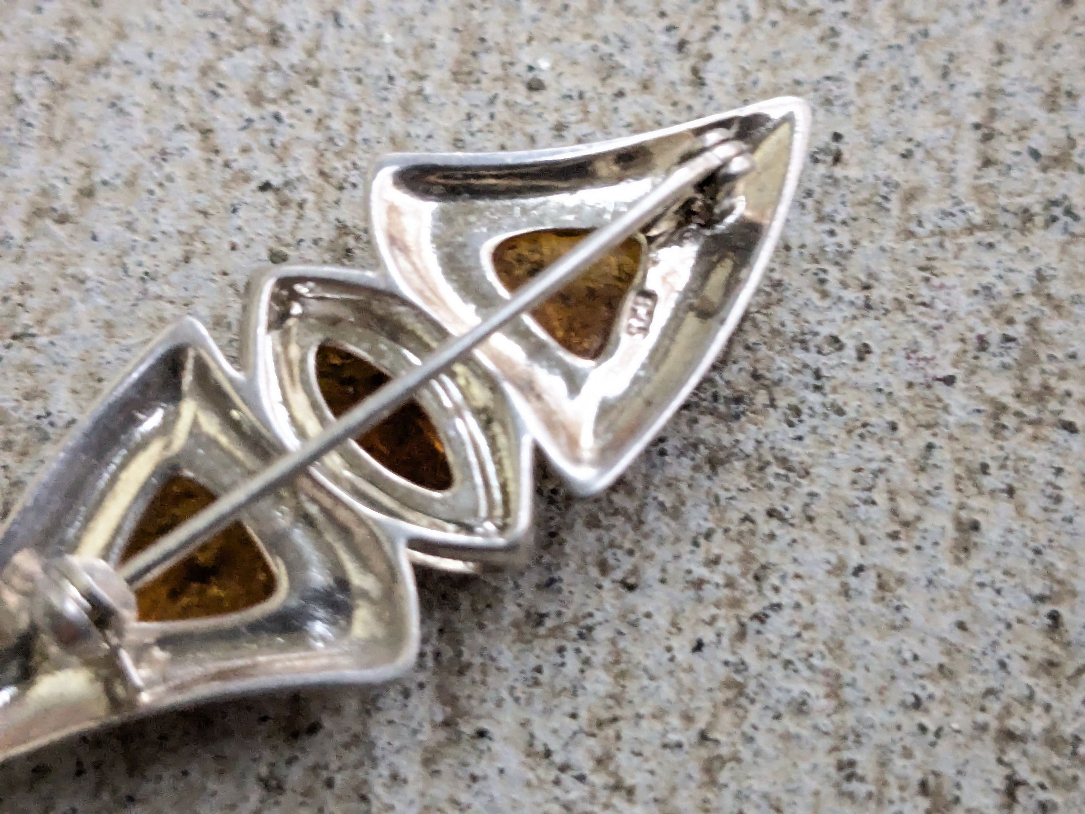 Jewelry Vintage Sterling Silver Amber Pin Brooch Abstract Modern Size ONE SIZE - 8 Thumbnail
