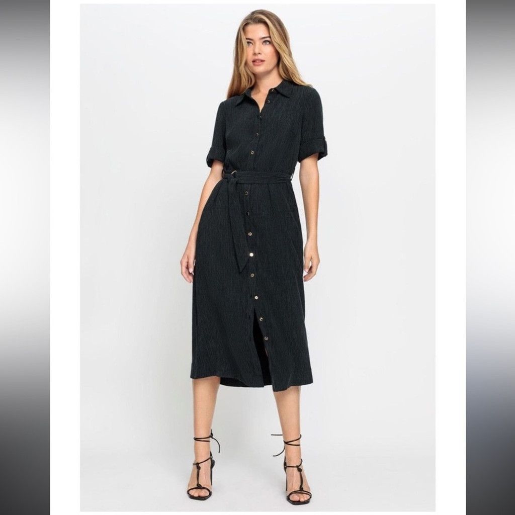 Other OLSEN Crinkle Transitional A-line Button-Down Shirt Dress 38 Size 4XL / US 24-26 - 6 Thumbnail