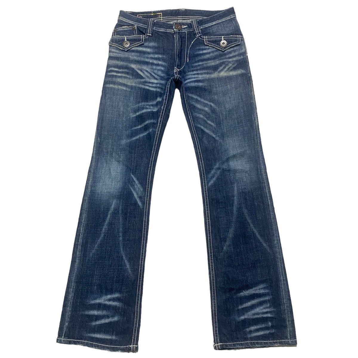 Japanese Brand ARMY OF NO Whisker Denim Flare Jeans Size US 30 / EU 46 - 2 Thumbnail