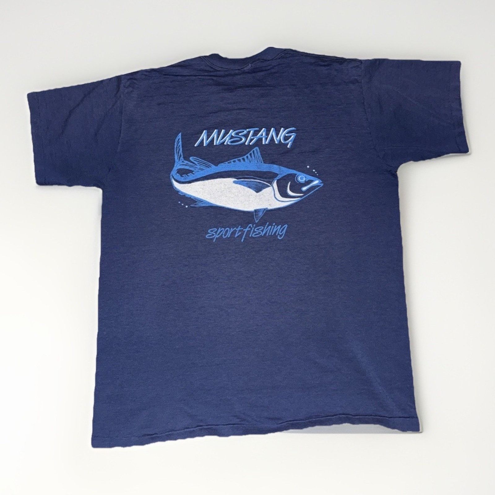 Vintage Vintage Oneita Single Stitch T-Shirt Blue XL Fishing USA Size US XL / EU 56 / 4 - 1 Thumbnail