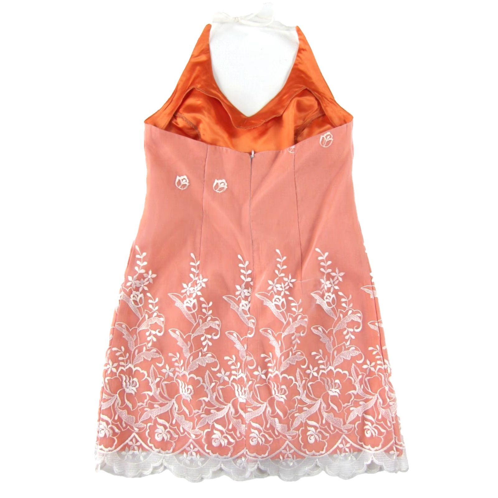 Vintage VINTAGE Faith Couture Dress Halter Floral Embroidered Lace Knee Length Orange White, Medium, Women, Casual, Formal, Wedding, 100% Polyester Size M / US 6-8 / IT 42-44 - 2 Thumbnail