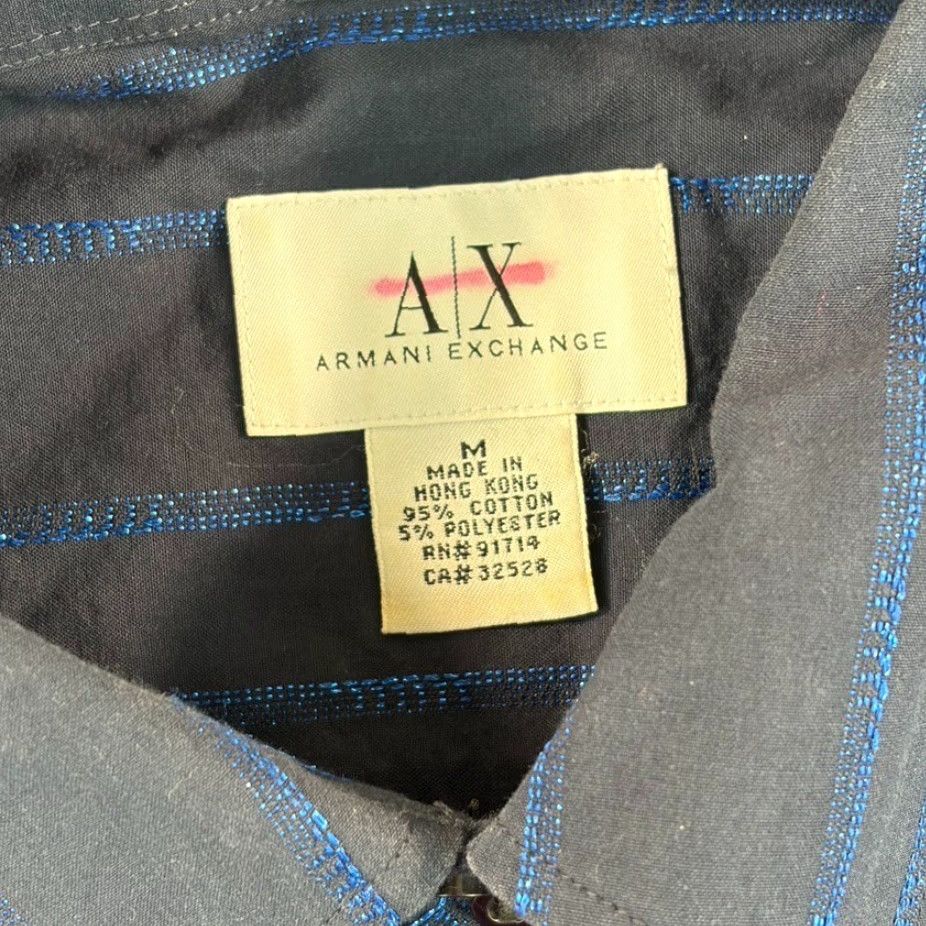 Armani Exchange VINTAGE Armani Exchange Shirt Navy Blue Metallic Striped 90s Men Medium Short? Size US M / EU 48-50 / 2 - 2 Thumbnail