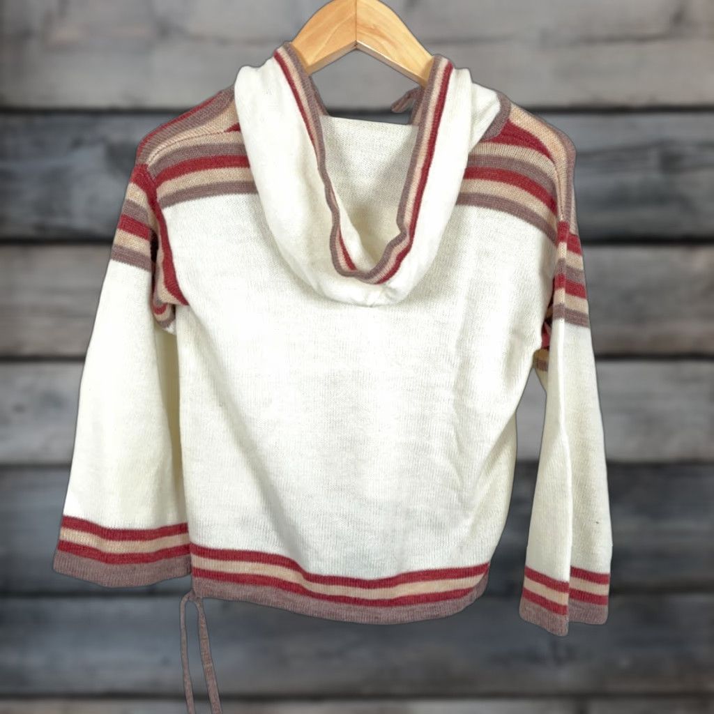 Vintage VINTAGE 80s Hooded Toggle Sweater Women's Small White Red Striped Boho Knit Acrylic Size S / US 4 / IT 40 - 1 Thumbnail