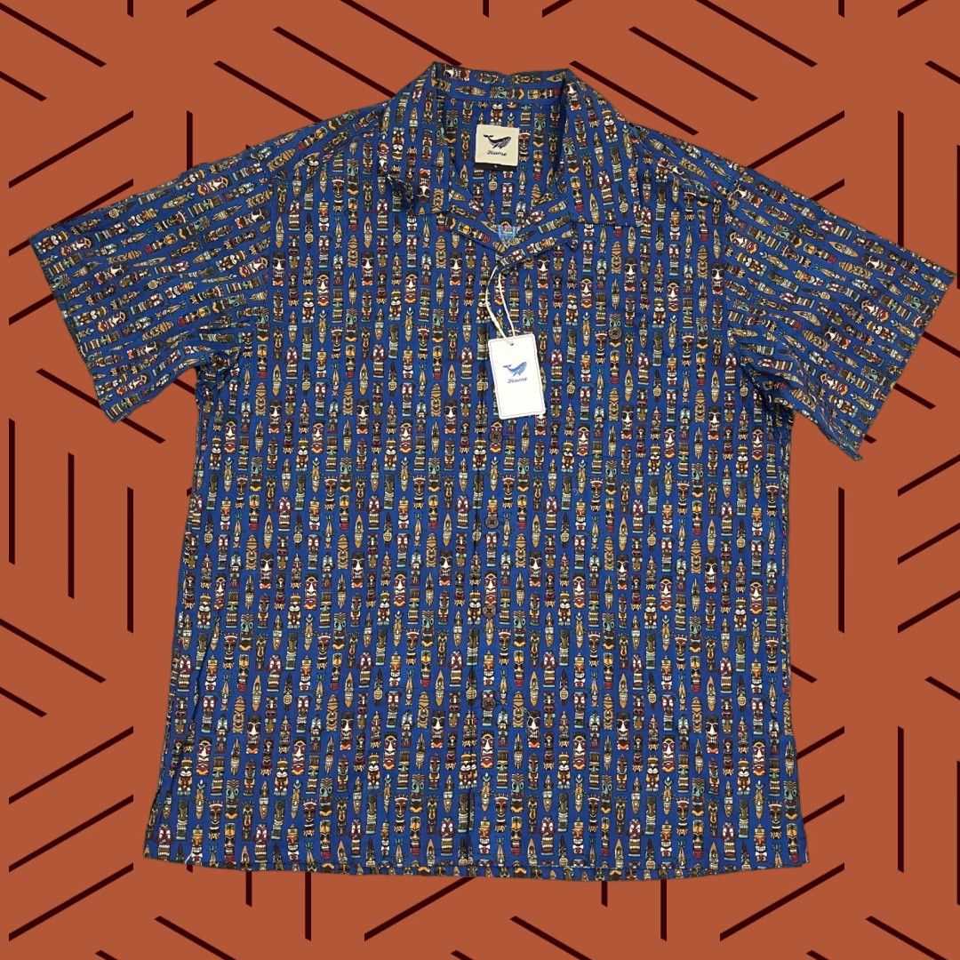 Vintage Yiume Shirt Mens L Blue Tiki Totem Hawaiian Floral Short Sleeve Button-Up Collared Shirt Size US L / EU 52-54 / 3 - 1 Thumbnail