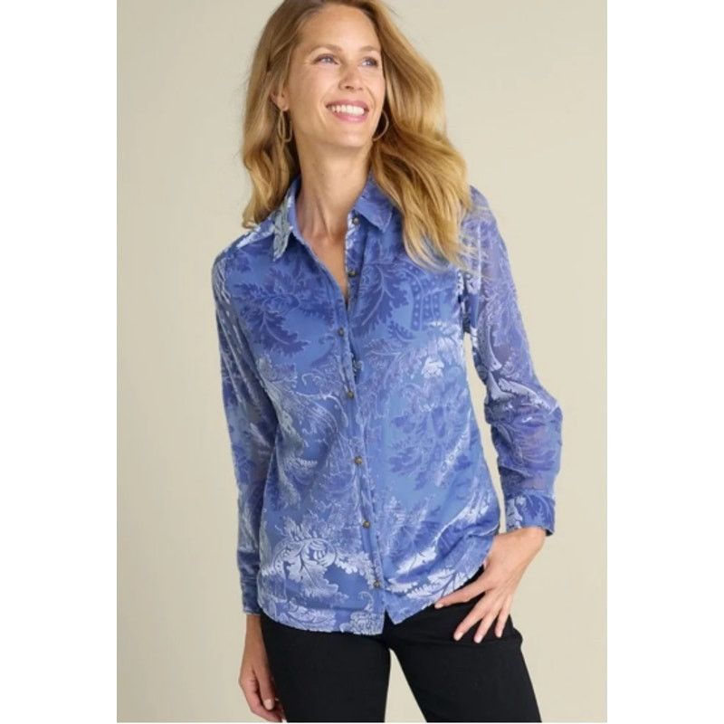 Soft Surroundings Soft Surroundings Blue Velvet Embossed Button Down Medium Size M / US 6-8 / IT 42-44 - 9 Thumbnail