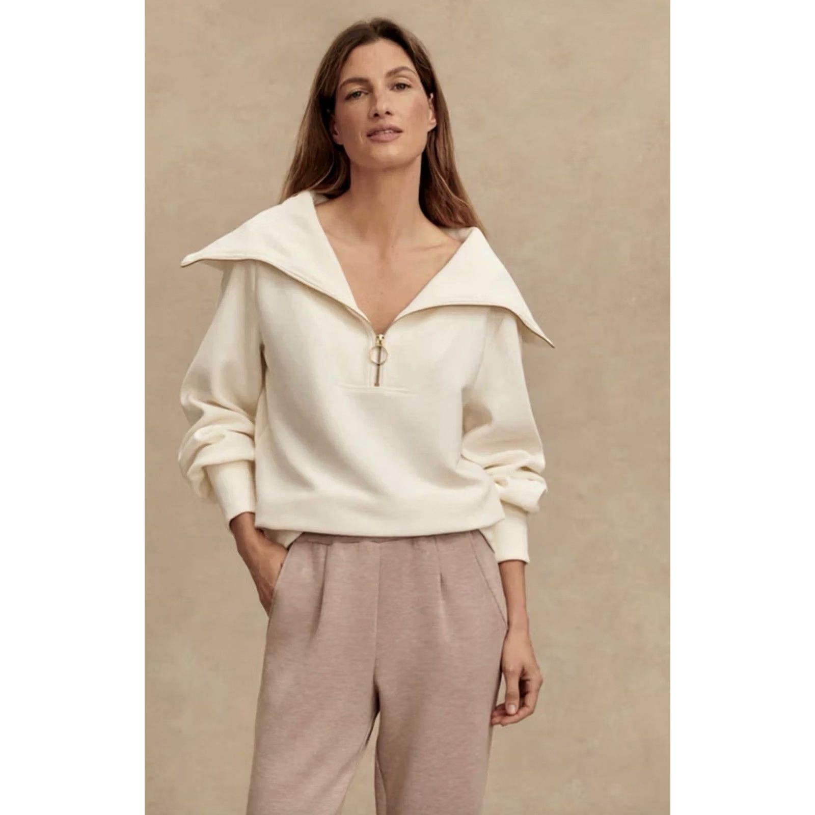 Varley Varley Womens Sweatshirt Vine Half Zip High Neck 2XS White Balloon Sleeve Pullover Size XXS / US 00 / IT 34 - 2 Thumbnail
