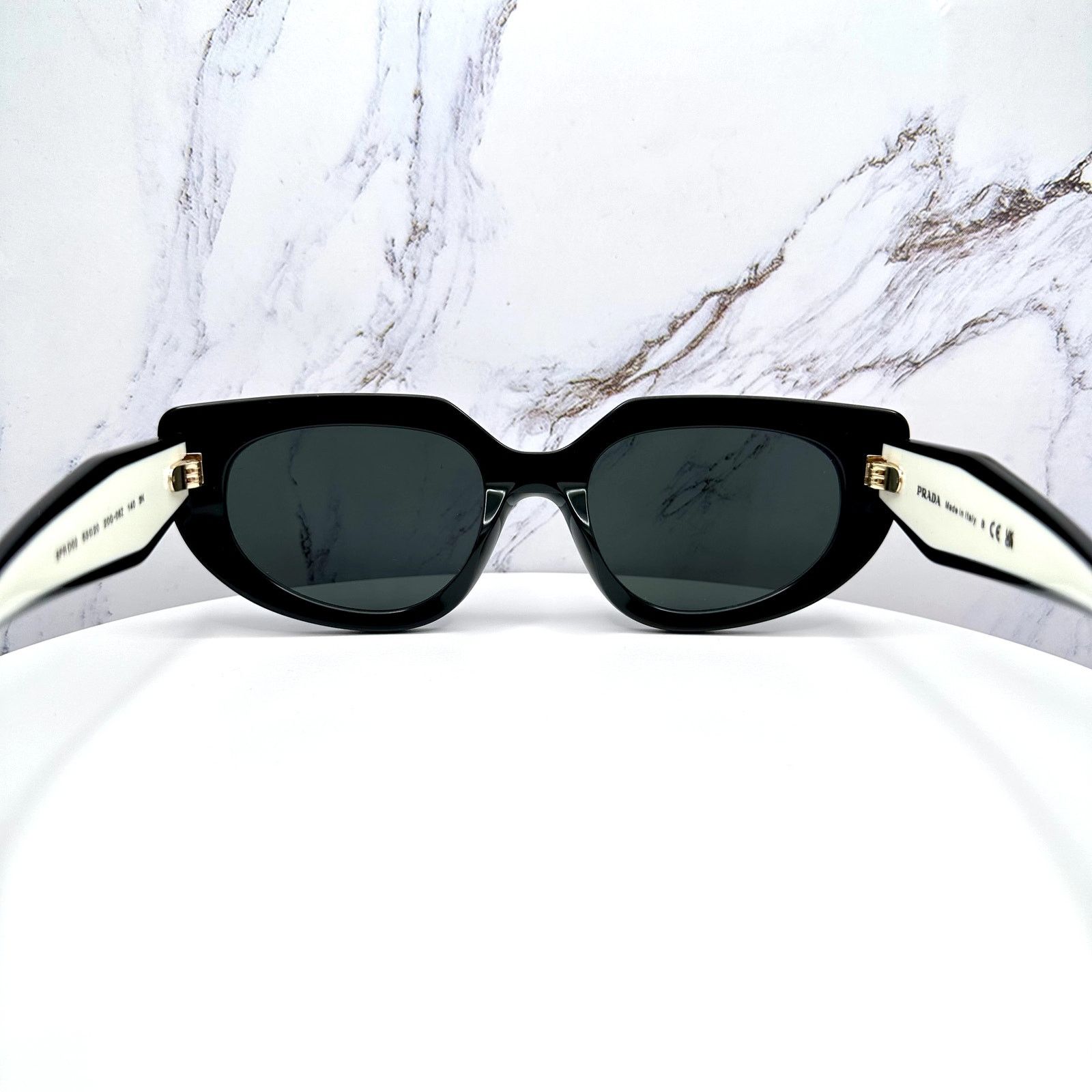 Prada New PRADA Sunglasses Black White Gold Symbole Oval Cat Eye Size ONE SIZE - 17 Thumbnail