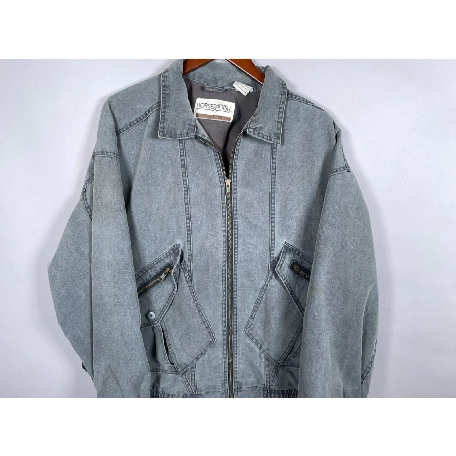 Etro VINTAGE Horseradish 90s Canvas Jacket Gray XL Men Zip Up Casual Military Jacket Pattern Solid Lined Pockets Retro Movie Marty McFly Style Cosplay Size US XL / EU 56 / 4 - 4 Thumbnail