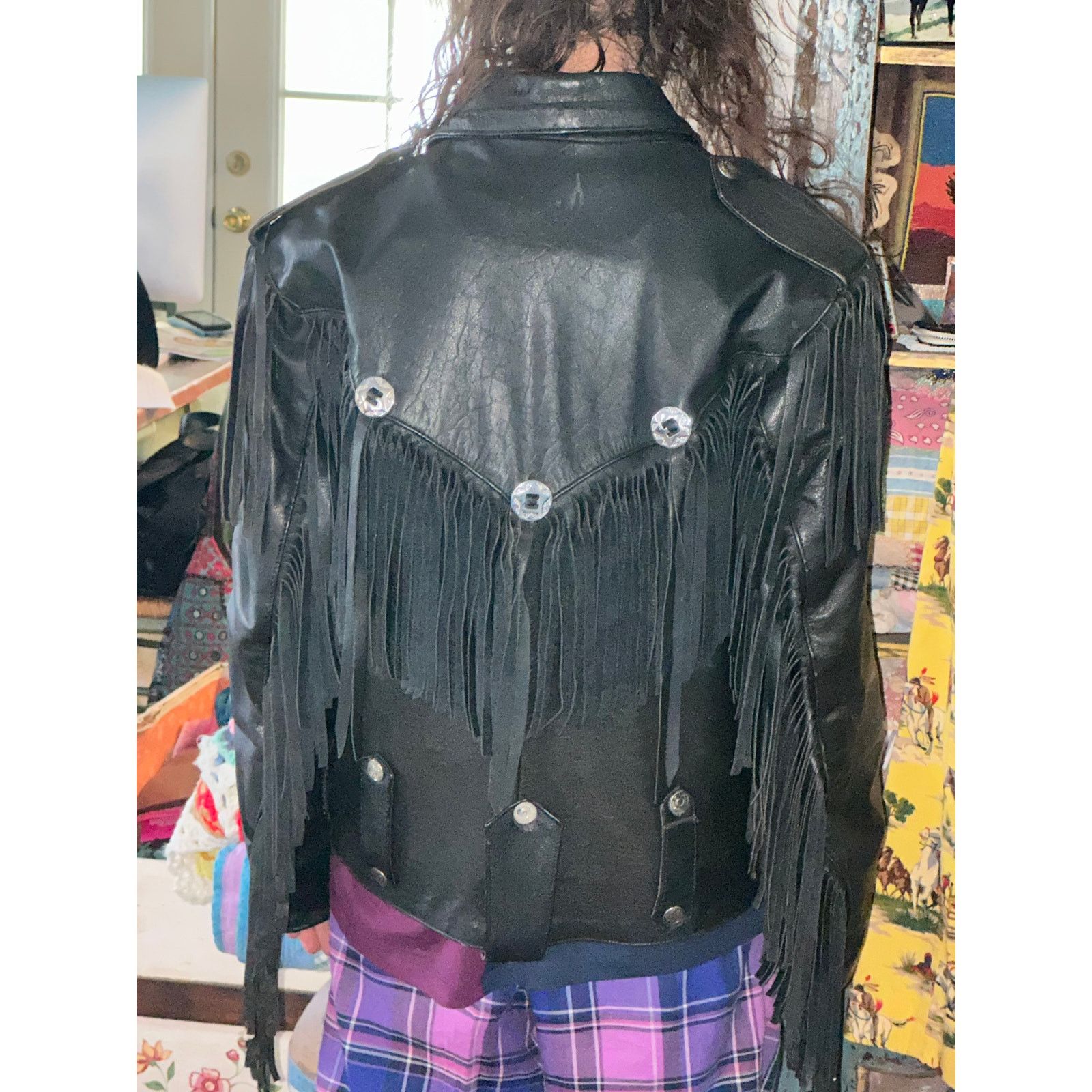 Vintage 80s HEAVY FRINGED LEATHER BIKER MOTO JACKET QUILTED LINING Size ONE SIZE - 12 Thumbnail