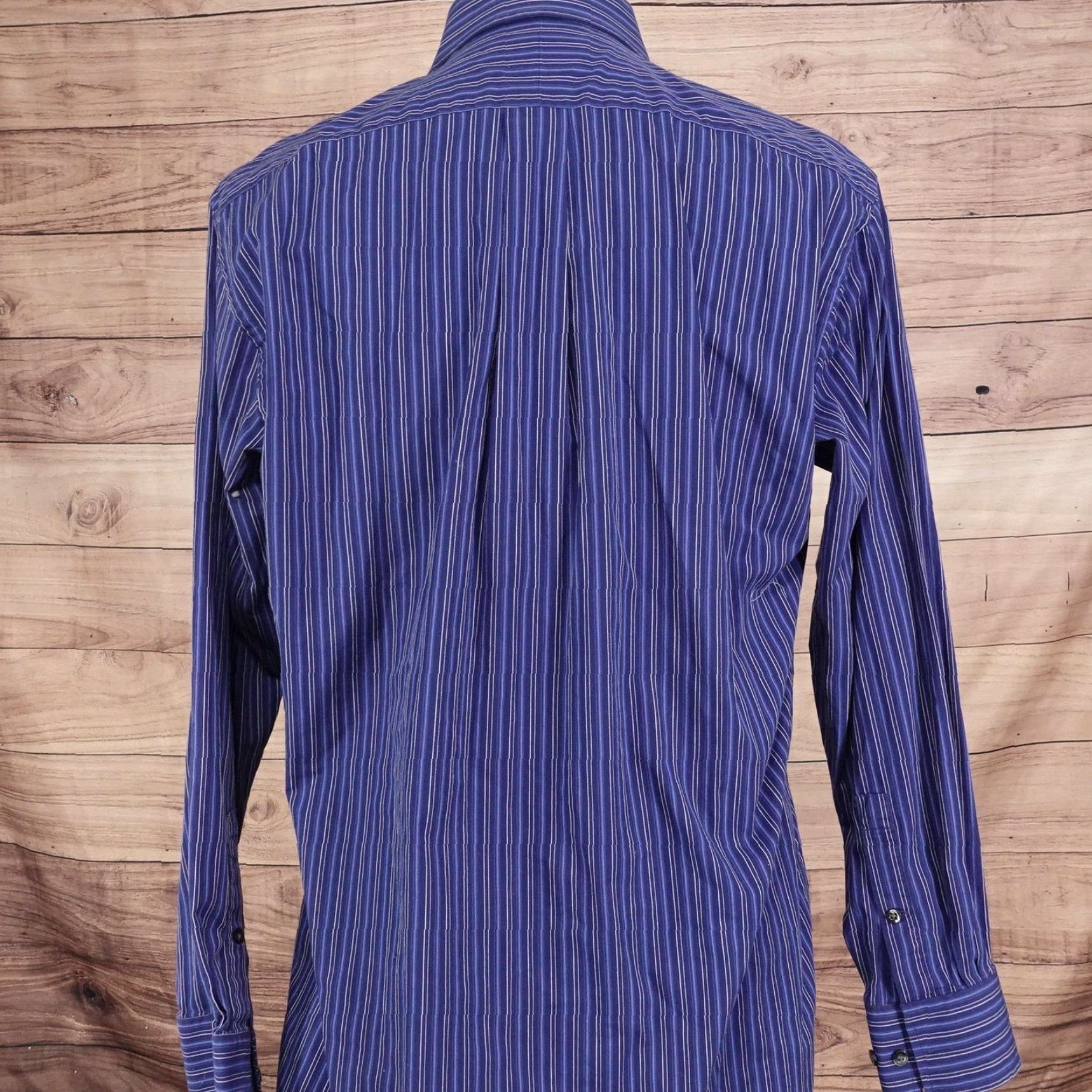 Vintage Michael Kors Dress Shirt Mens 16 34/35 Blue Stripe Large Long Sleeve Size 42R - 4 Thumbnail
