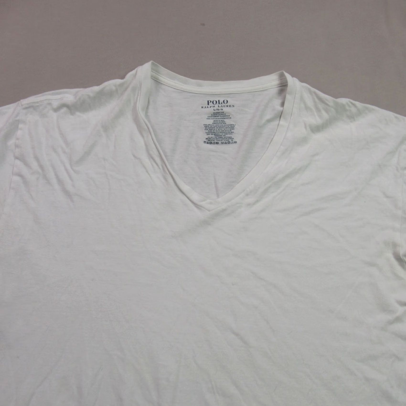 Polo Ralph Lauren Polo Ralph Lauren Shirt Mens Large Short Sleeve V Neck White Classic Fit Casual Size US L / EU 52-54 / 3 - 3 Thumbnail