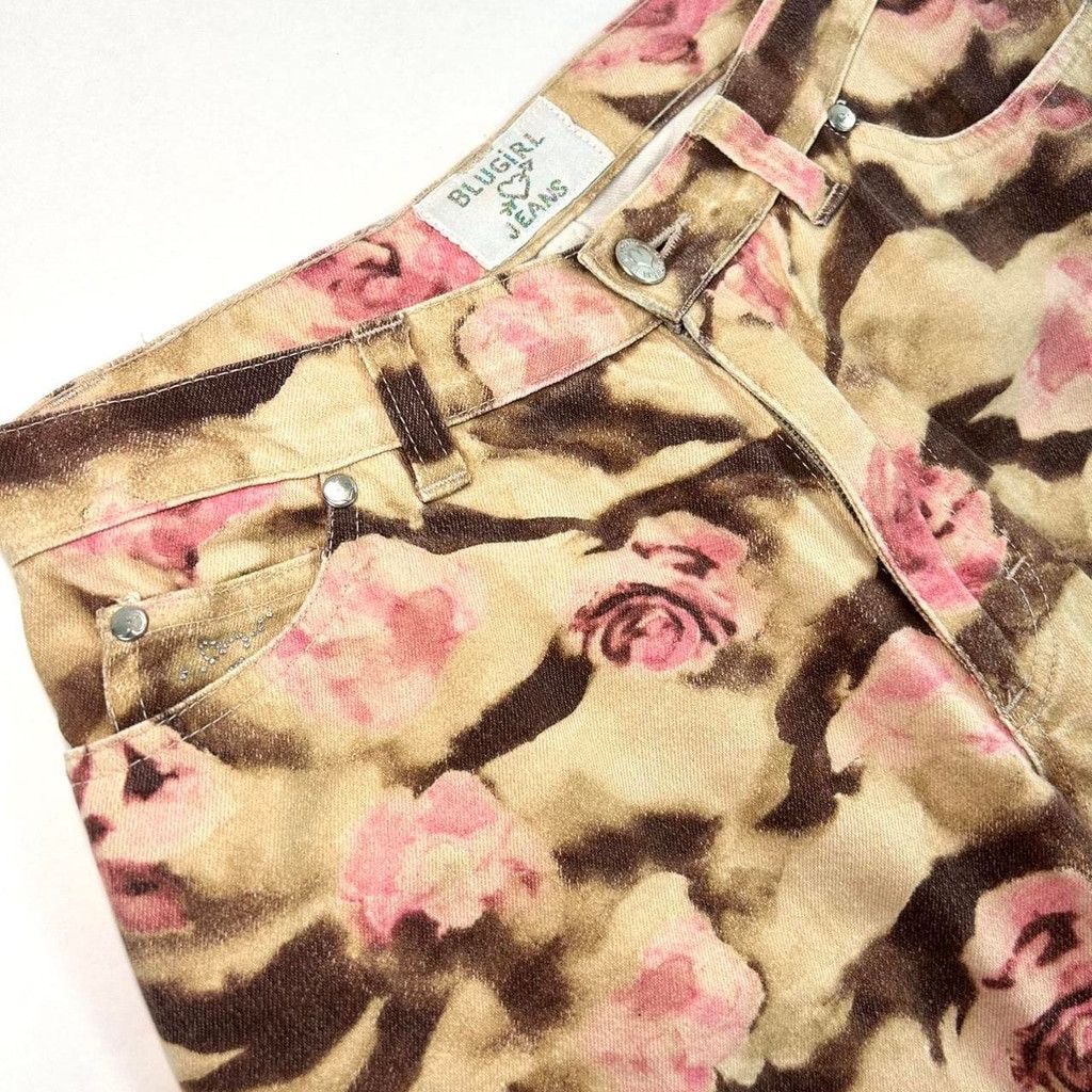 Blumarine y2k Blugirl tan brown and pink rose camouflage print jeans Size 28" / US 6 / IT 42 - 8 Thumbnail