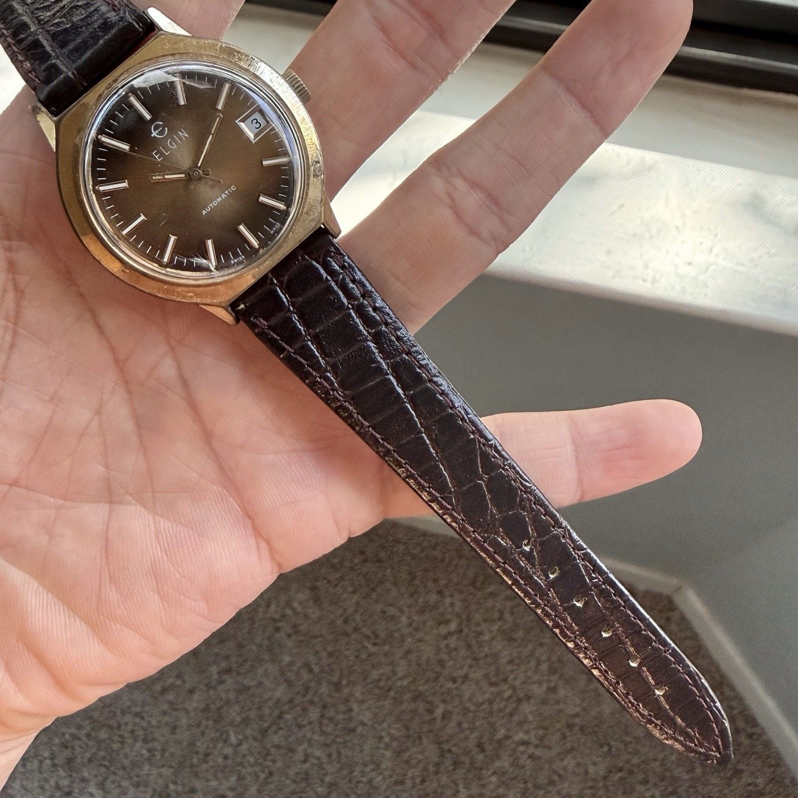 Elgin National Watch Company × Vintage Vintage Elgin Swiss Automatic Watch Brown Dial Gold Tone Size 34 - 8 Thumbnail