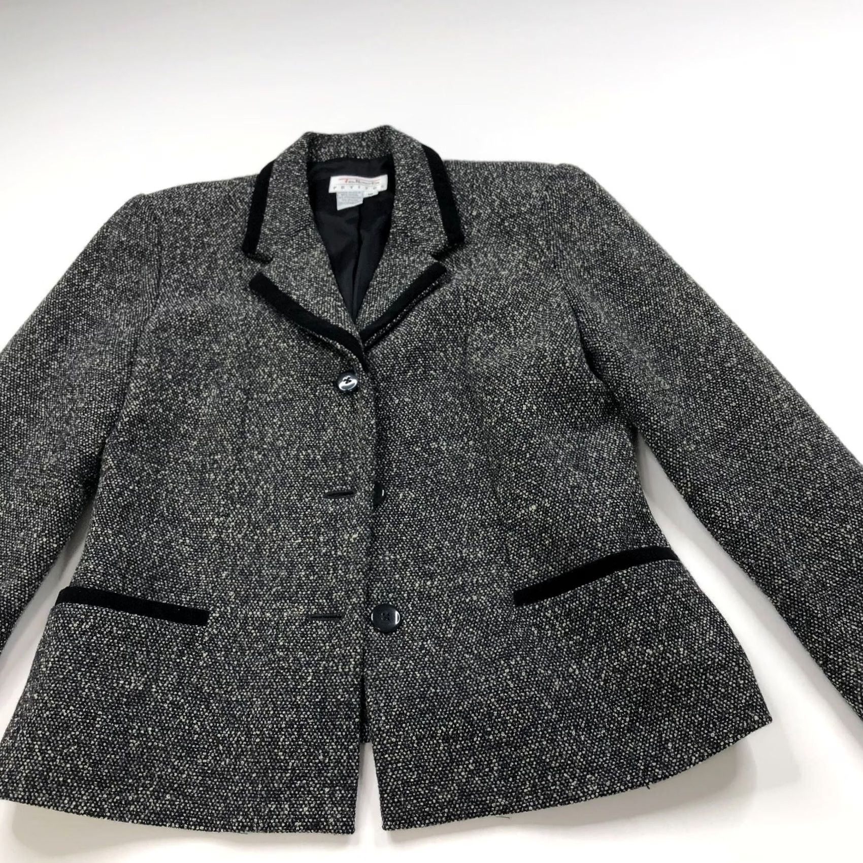 Talbots VINTAGE Talbots Petites 10 Blazer Jacket Black Gray Wool Blend 3 Button Womens Size L / US 10 / IT 46 - 7 Thumbnail