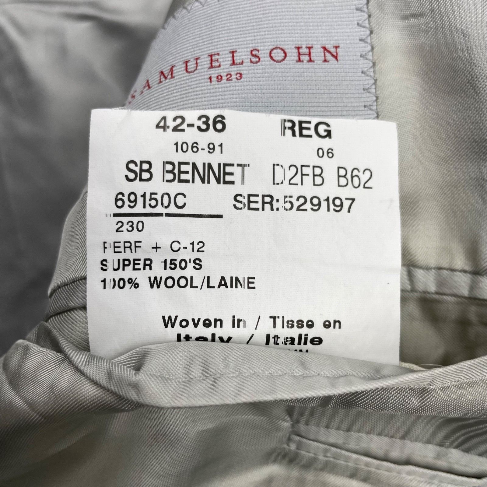 Samuelsohn Samuelsohn Men’s Bennet 100% Wool 2-Button Suit Gray • 42R | Size 42R - 7 Thumbnail