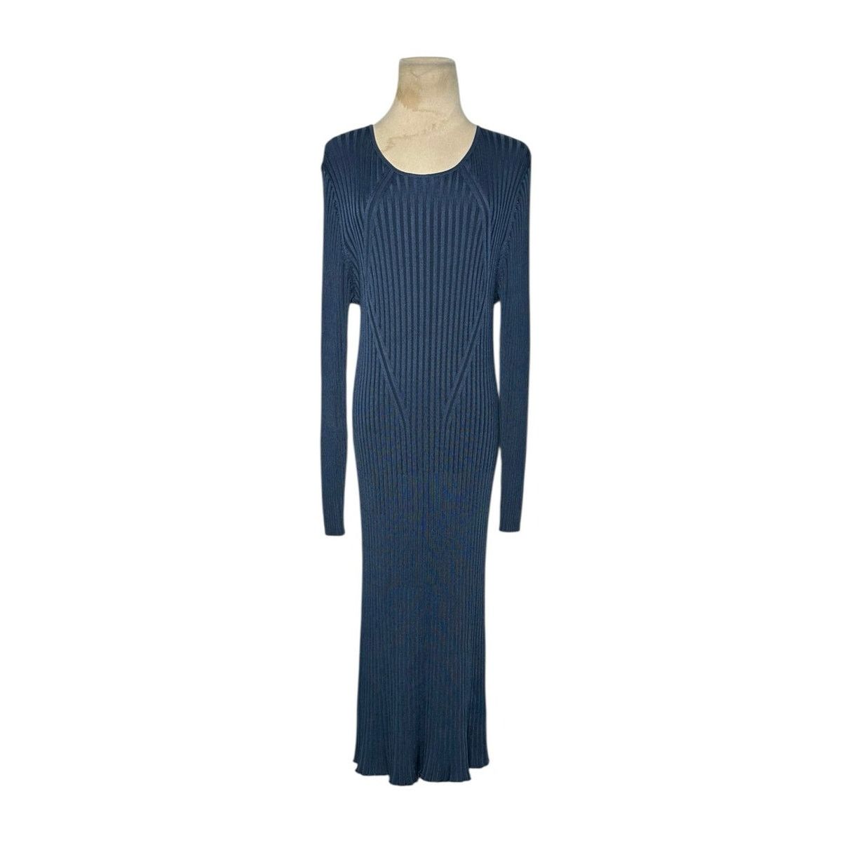 h&m blue knit dress Women's Navy blue Rib-Knit Dress with Flared Skirt