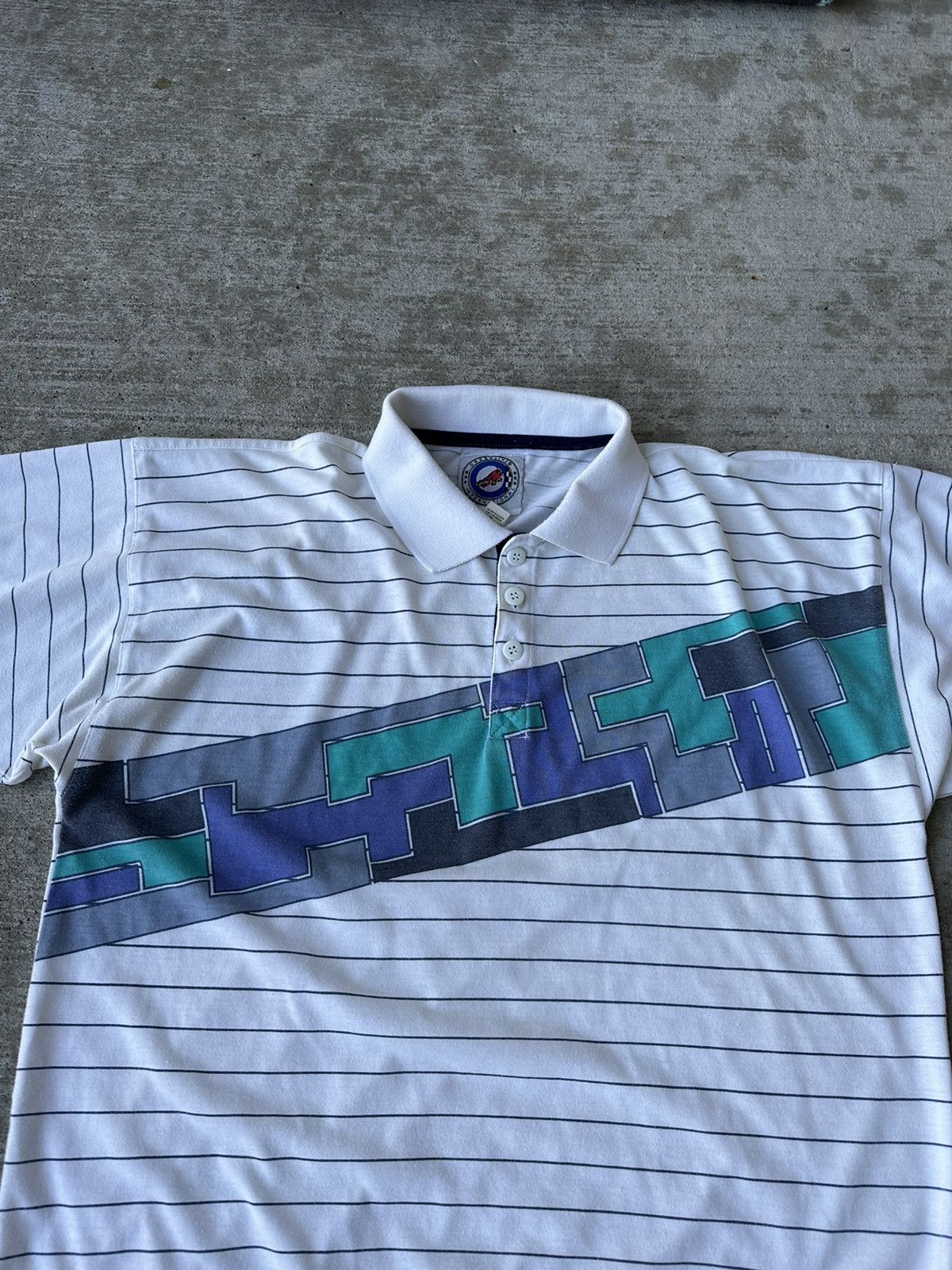 Vintage 80s Patterned Striped Polo Rugby Shirt Size US L / EU 52-54 / 3 - 2 Thumbnail