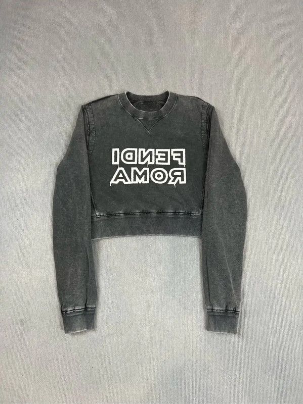 Fendi Fendi Cropped Gray Cotton Sweatshirt 0089 Size M / US 6-8 / IT 42-44 - 1 Thumbnail