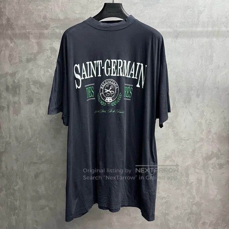 Balenciaga 2024 Blue Letter Print Short Sleeve T-shirt.