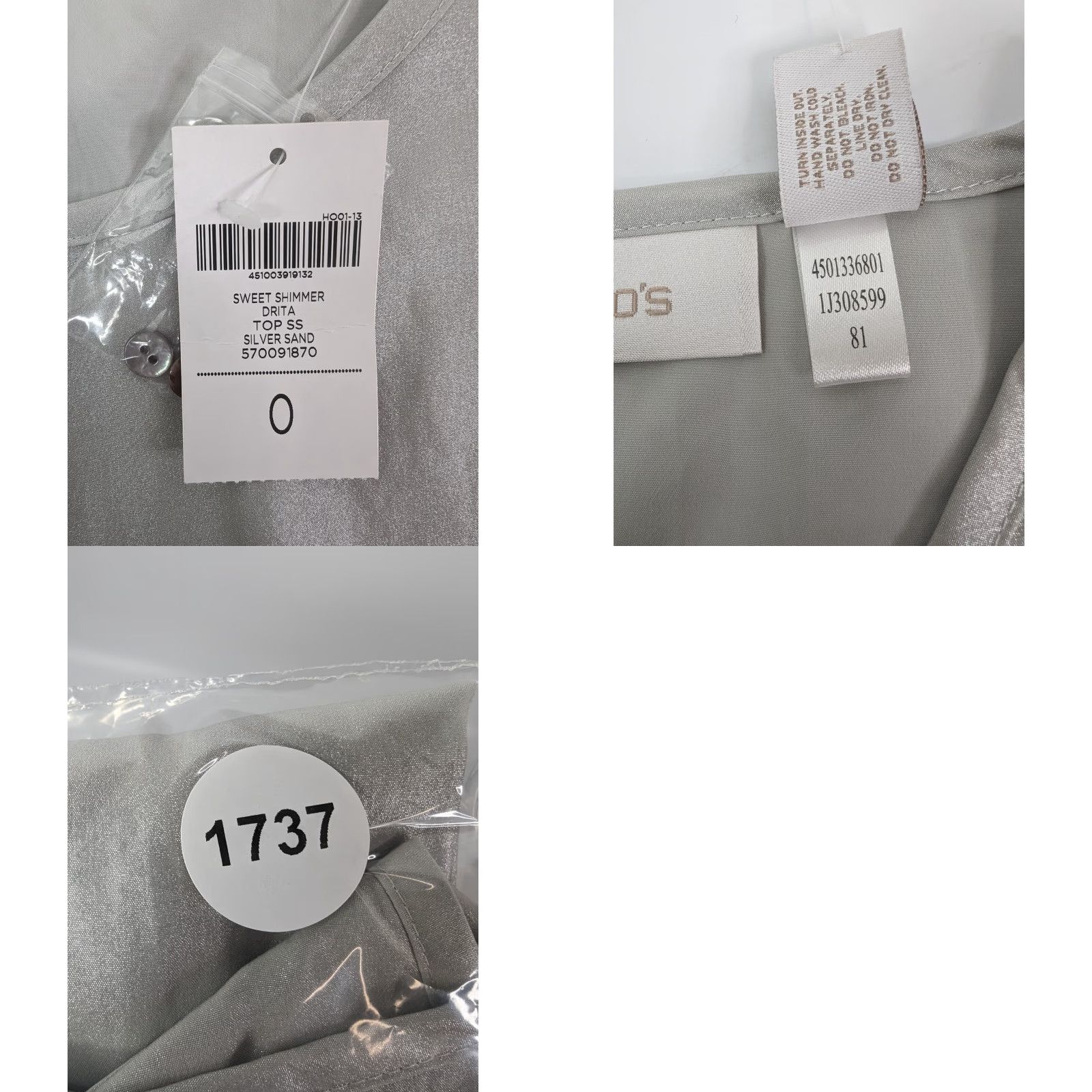 Vintage Chicos Womens Top Shirt Short Sleeve Scoop Neck Button Back Keyhole Silver Sand Drita NWT Size 0 Size XS / US 0-2 / IT 36-38 - 8 Thumbnail