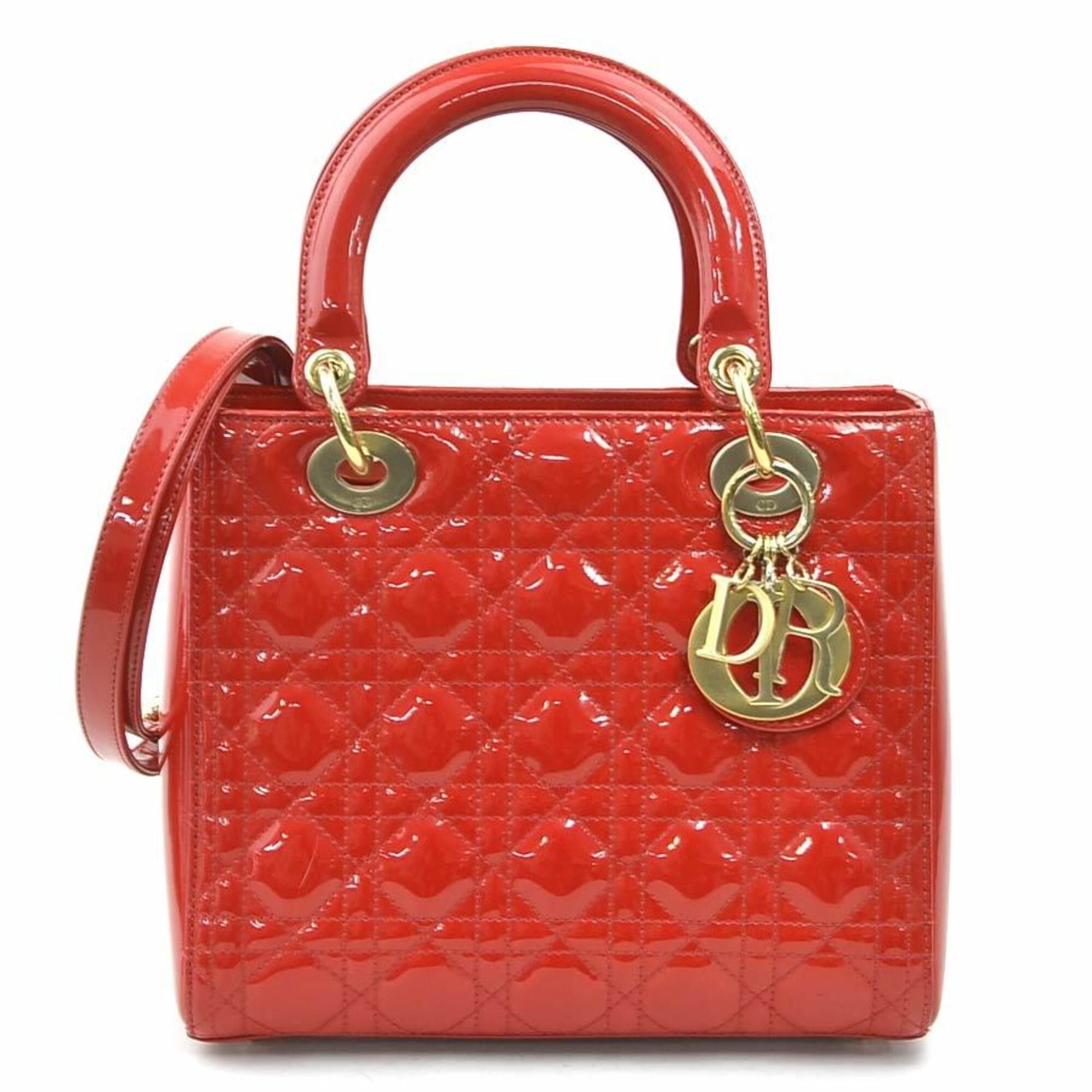 Dior Christian Dior Lady handbag/shoulder bag, patent leather, red and gold, women's, r11135a Size ONE SIZE - 1 Thumbnail