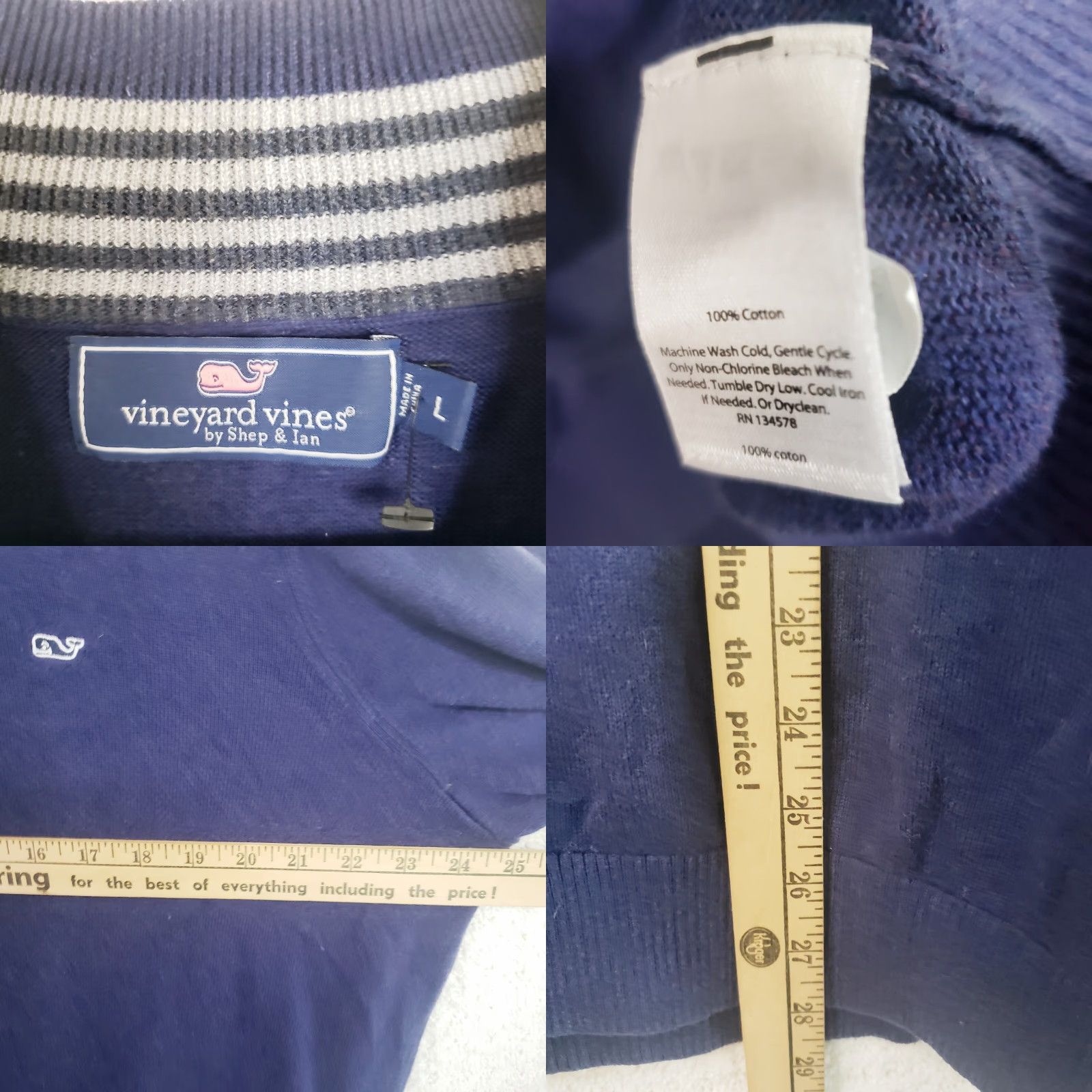 Vineyard Vines Vineyard Vines Men's L Navy Cotton 1/4 Zip Pullover Sweater Size US L / EU 52-54 / 3 - 9 Thumbnail