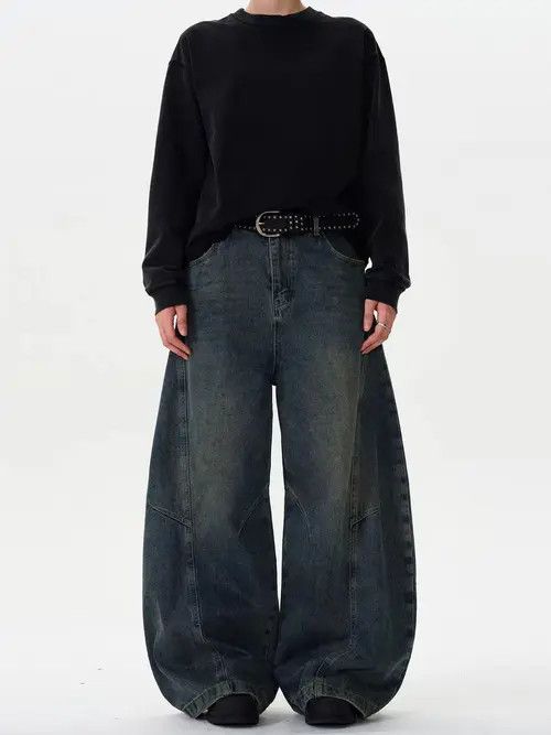 Japanese Brand Vintage deconstructed washed scimitar baggy wide leg jeans Size US 32 / EU 48 - 1 Thumbnail